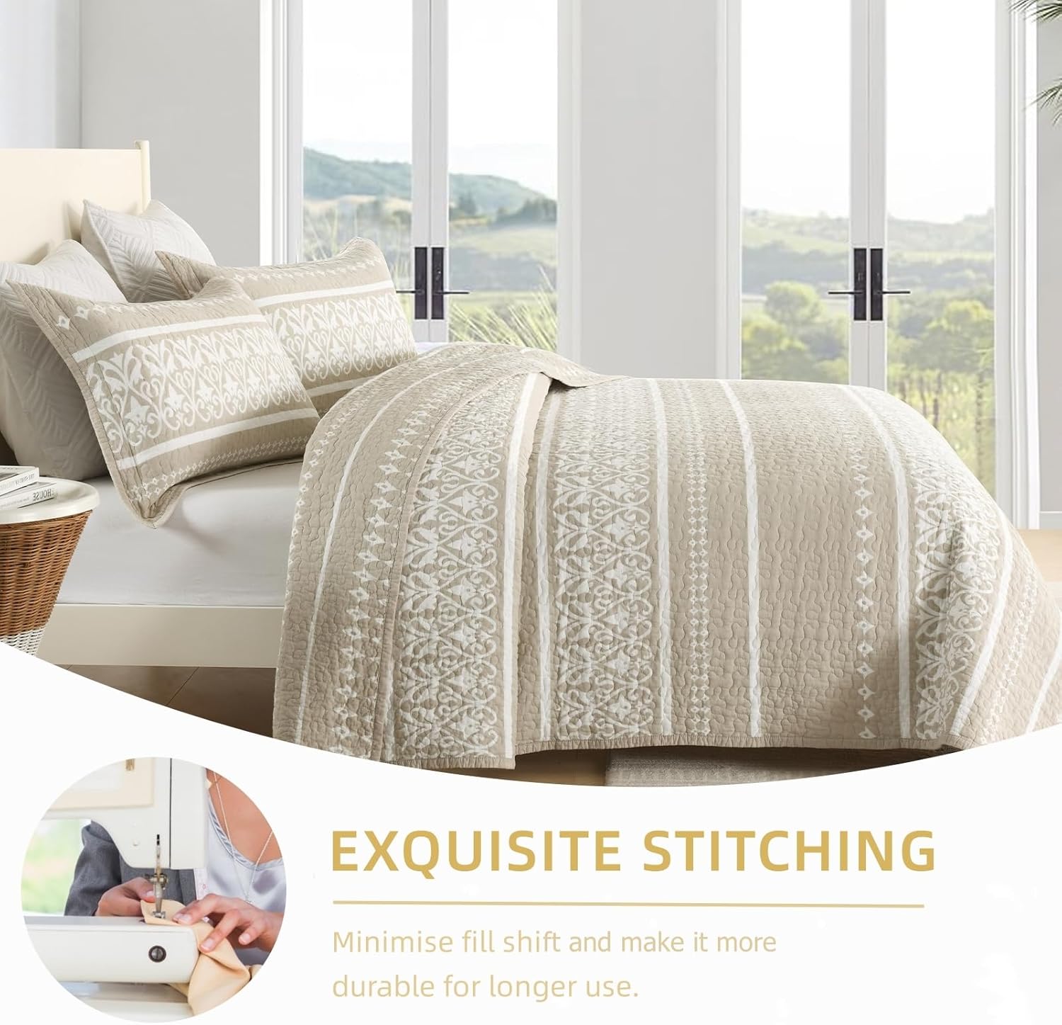 LORRIARD King Size Quilt Boho Bedding Set 3 Pieces