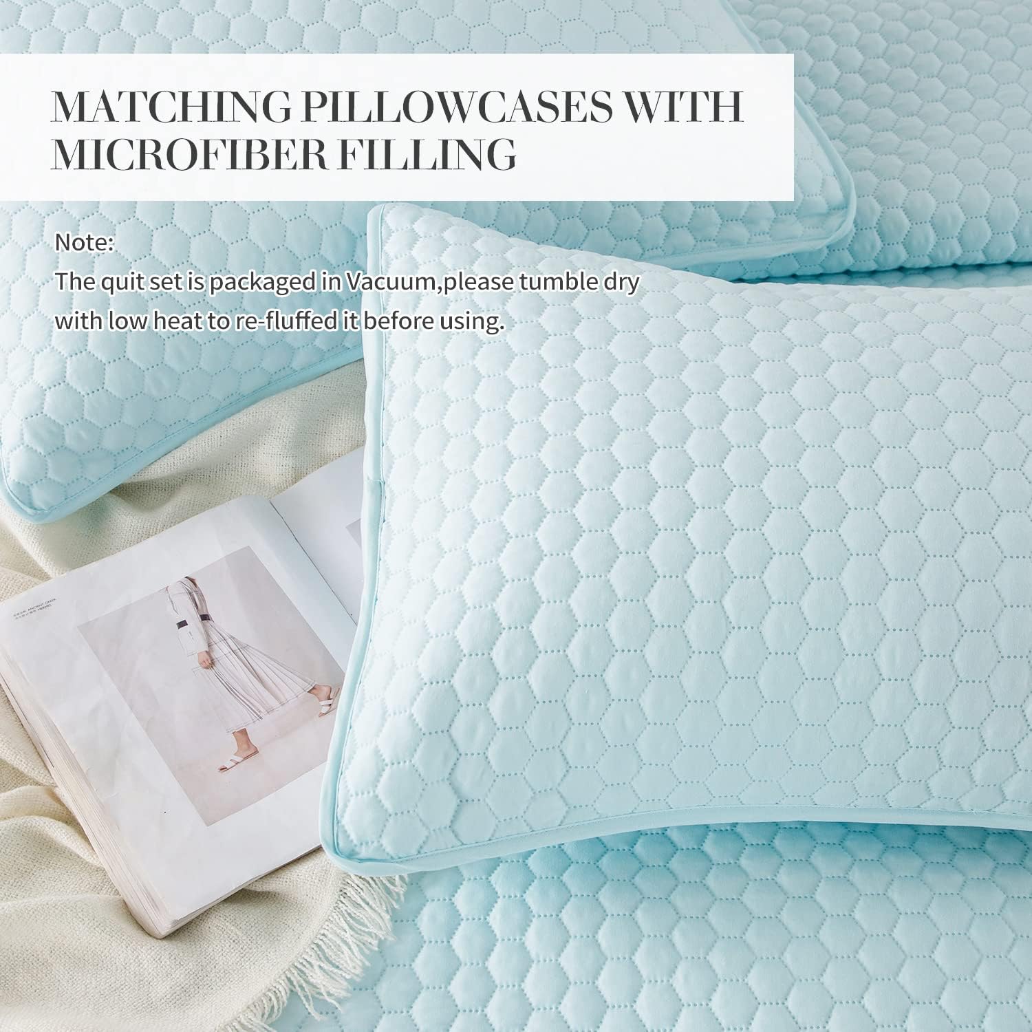 HENGWEI Queen Size Lightweight Blue Bedspread Set