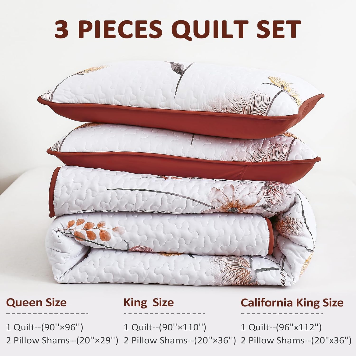 Dinjoy Floral California King Quilt Set 3 Piece