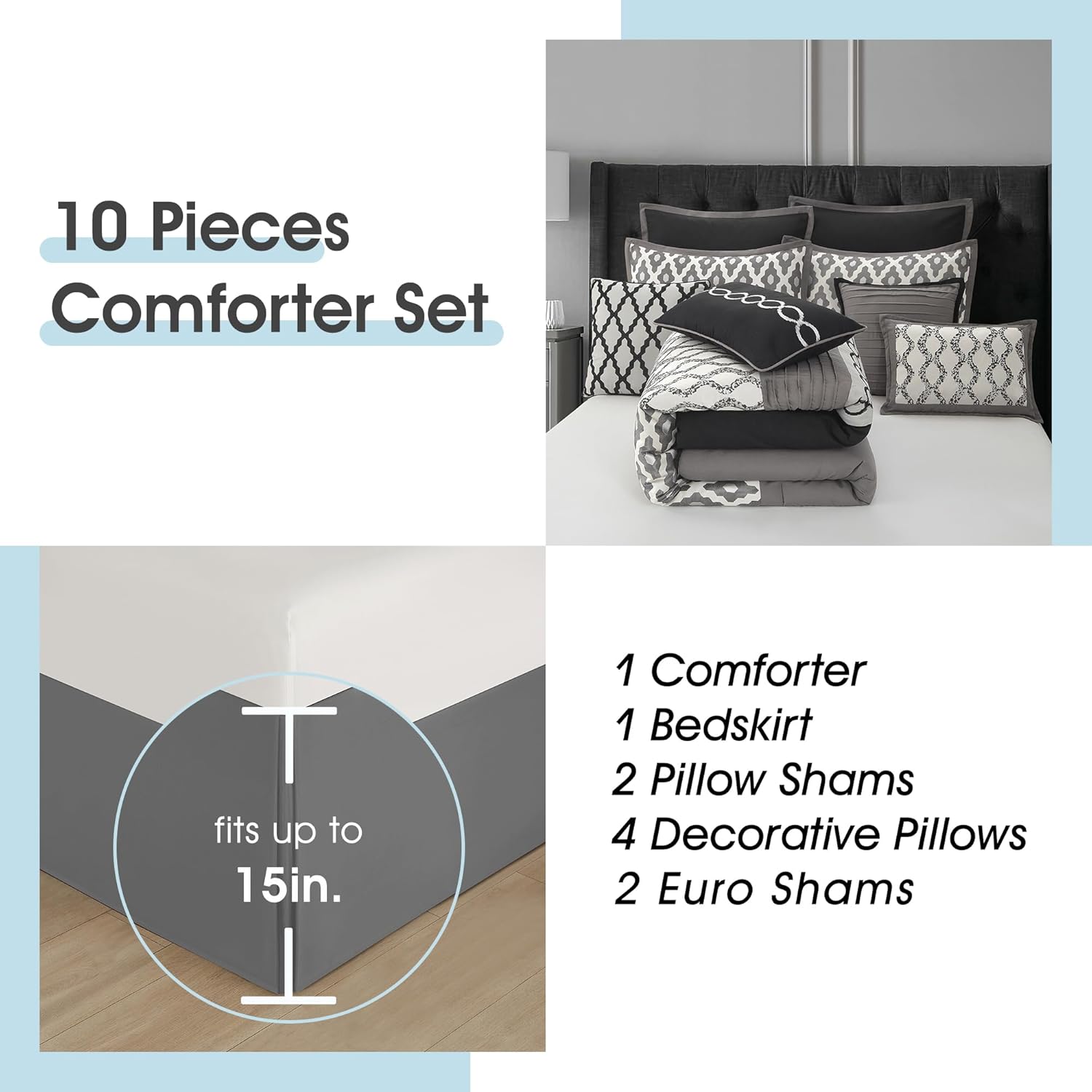 LANCO California King Comforter Set Black 10 Piece 1