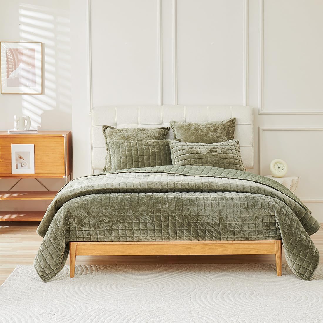 LR Rocaloca Velvet Quilt Set Army Green California King