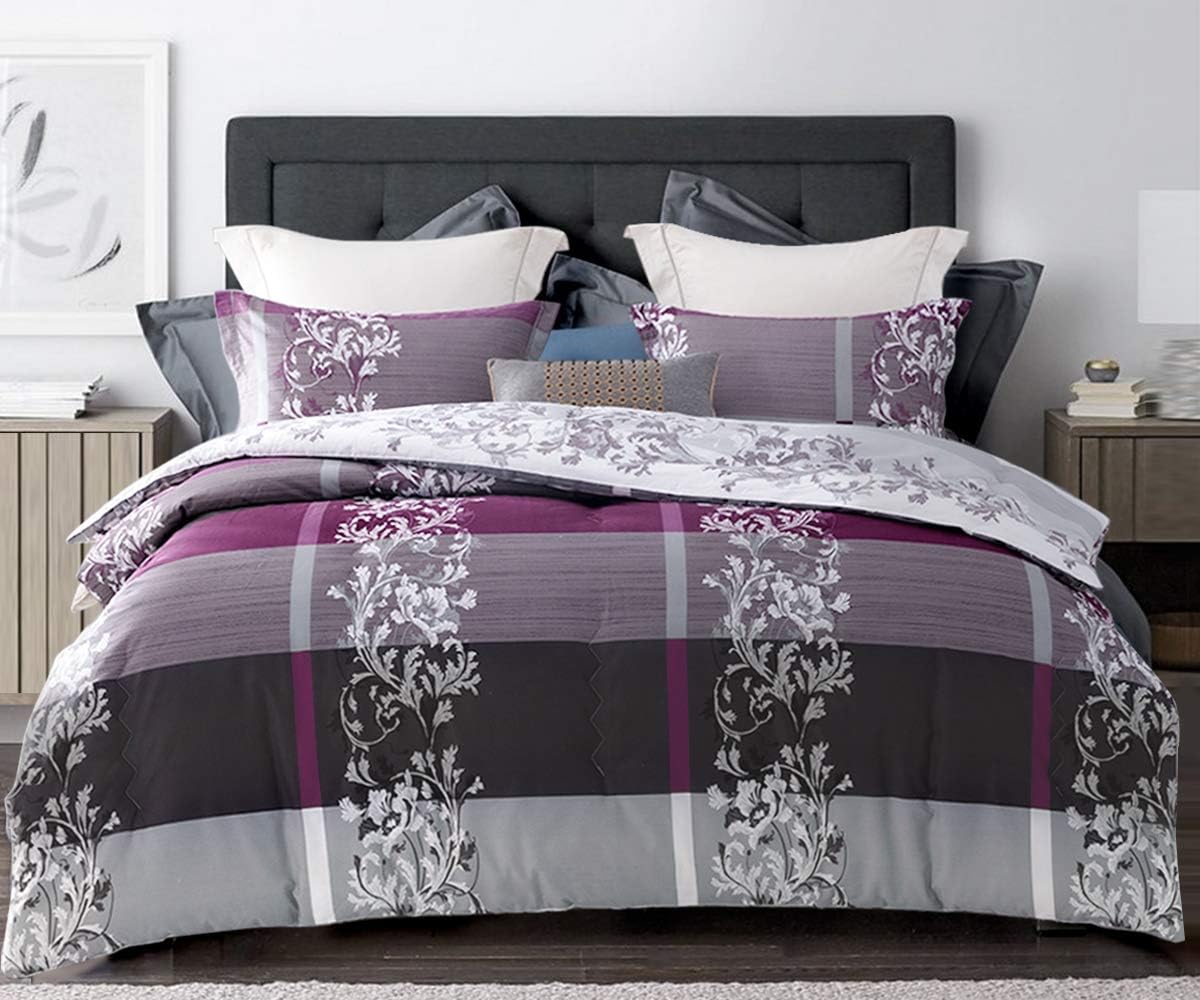 SLEEPBELLA King Size Comforter Set Grey Paisley Purple