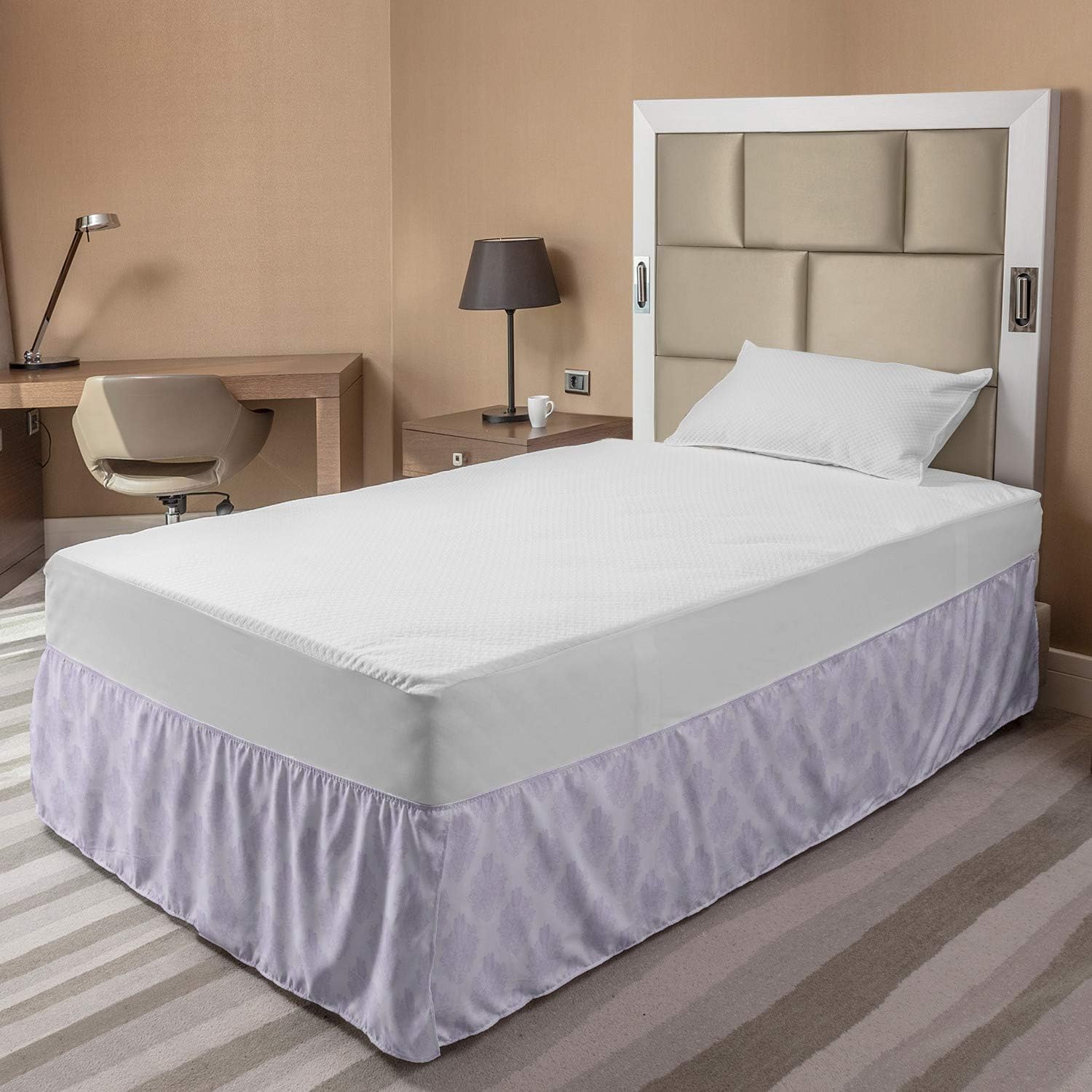 Lunarable Victorian Bed Skirt with Lilac Damask Print