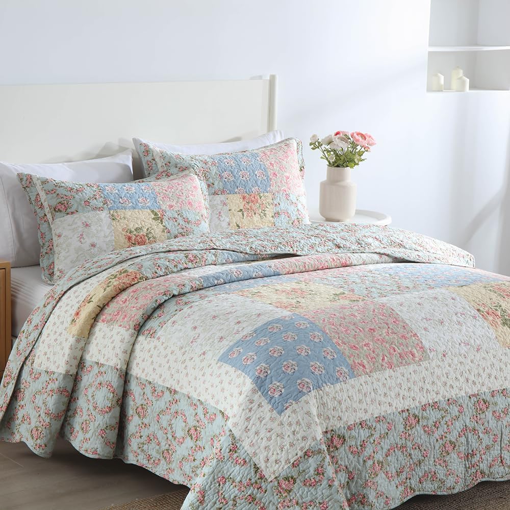 Camandy Cotton Quilt Bedding Set 3 Pieces Reversible