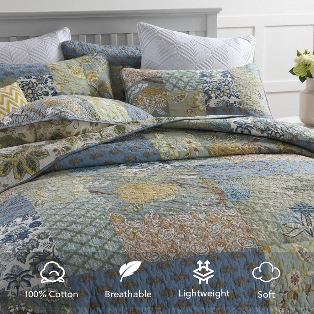 Camandy Cotton Reversible Quilt Set 3 Piece Queen Size
