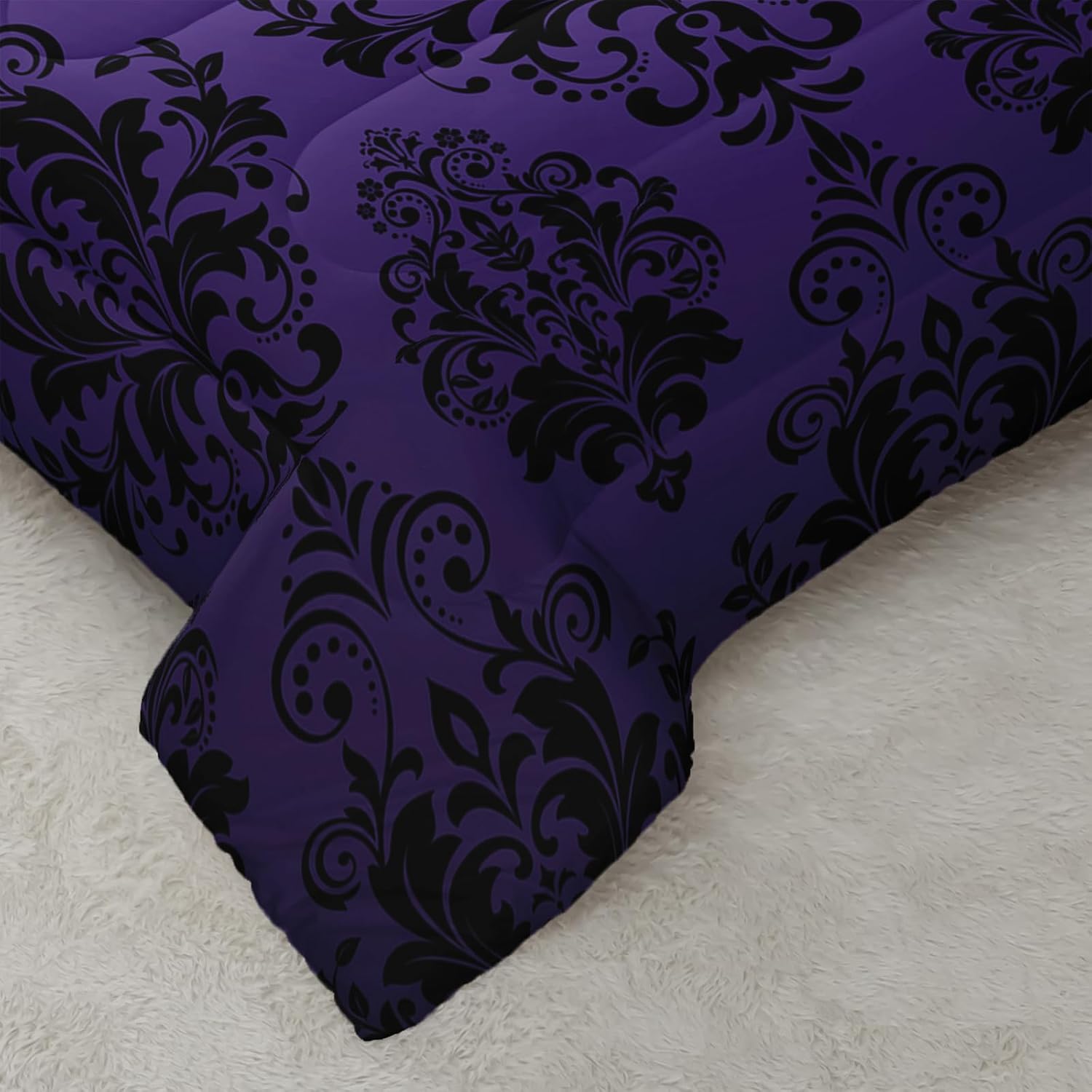 Nttopship Violet Gothic Floral Comforter Set
