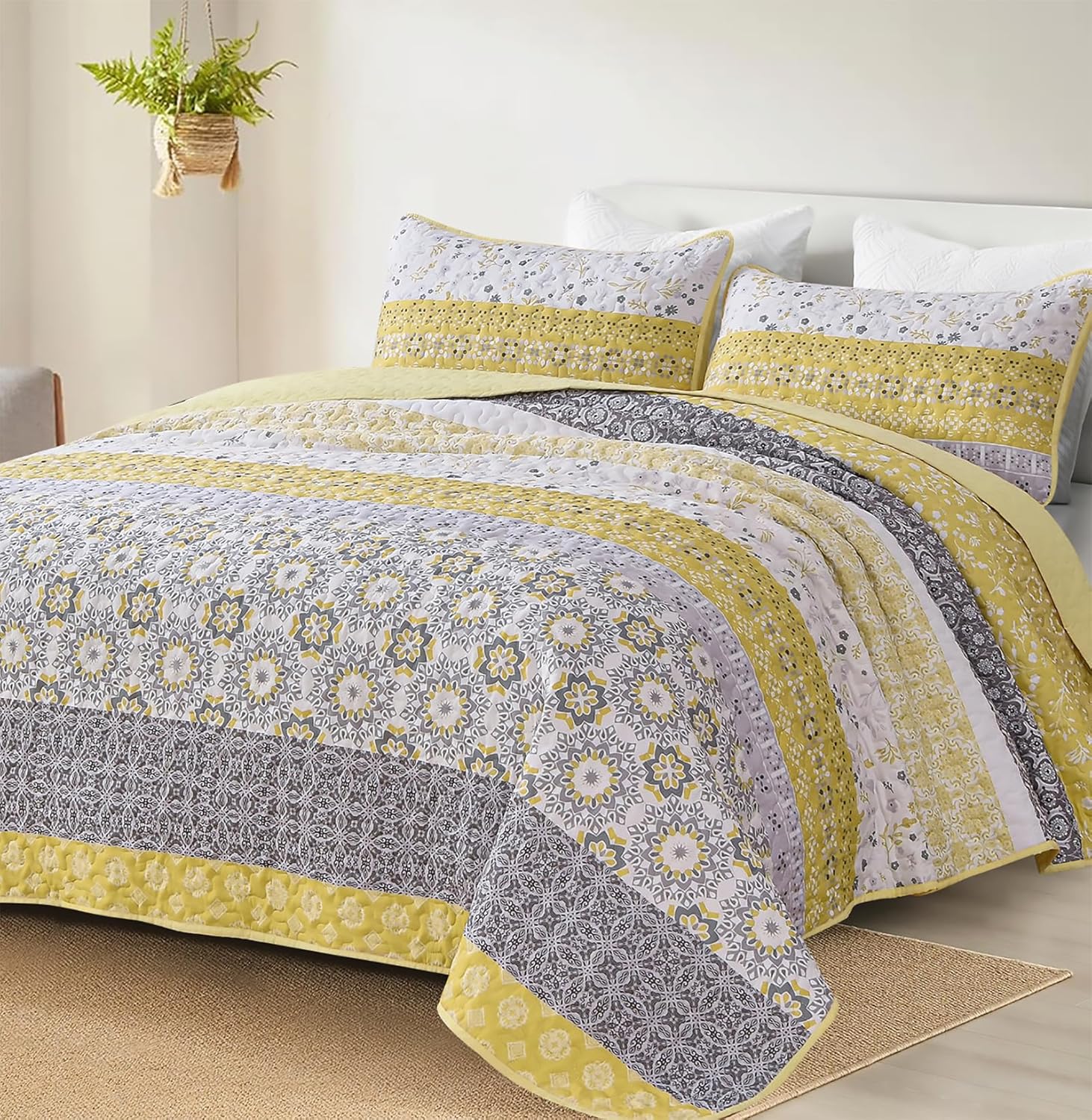 Wongs Bedding Boho Yellow Quilt Set Full Size 1