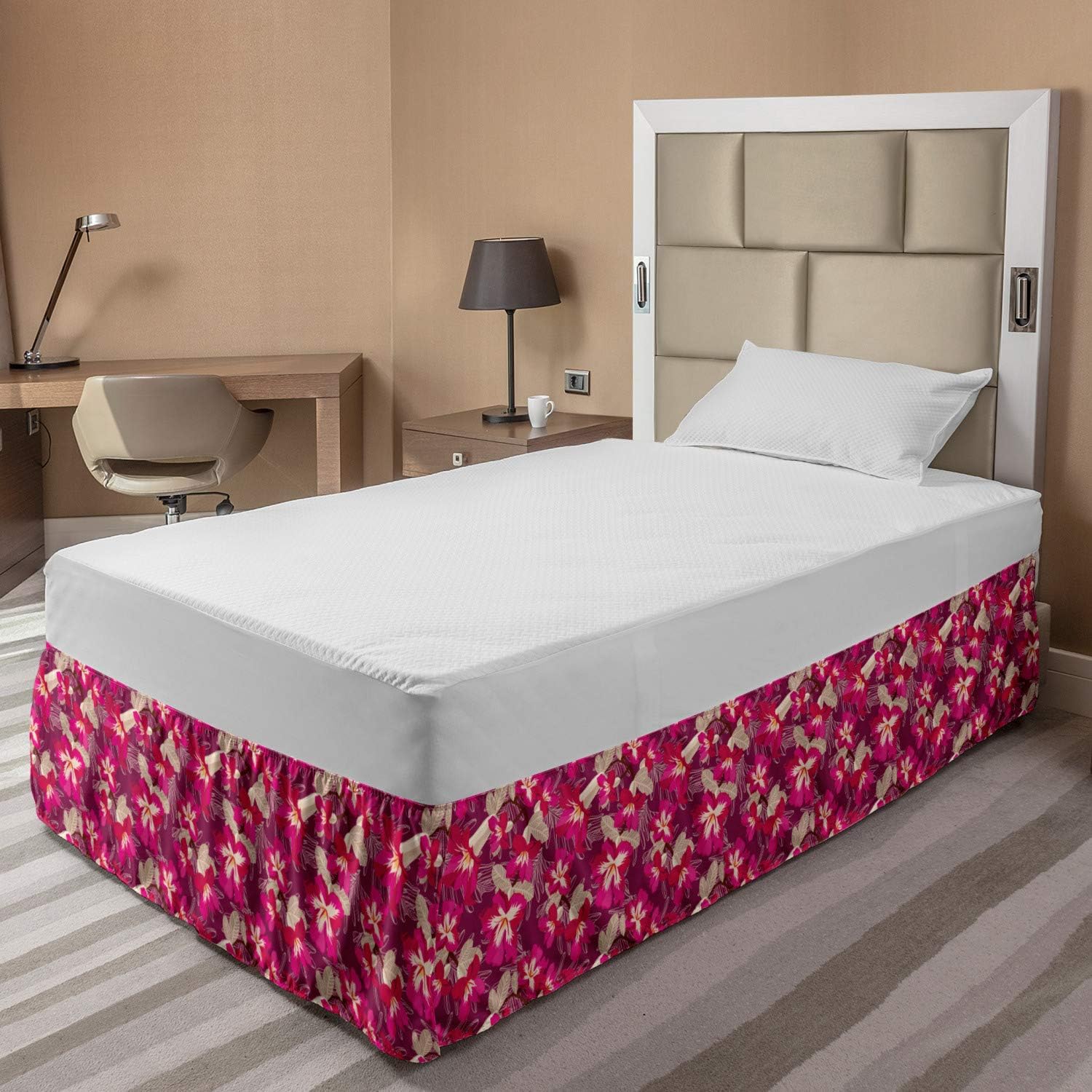 Lunarable Floral Bedskirt - TwinTwin XL Magenta and Tan 1