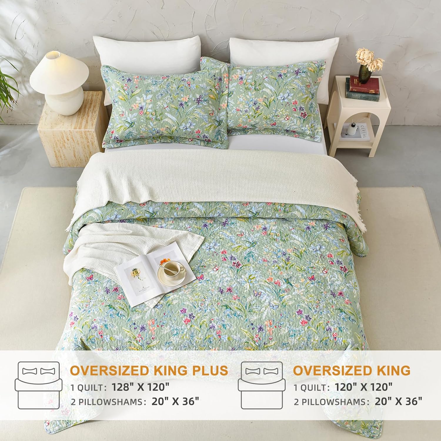 Sanracie 100 Cotton Oversized King Quilt Set 3Pcs