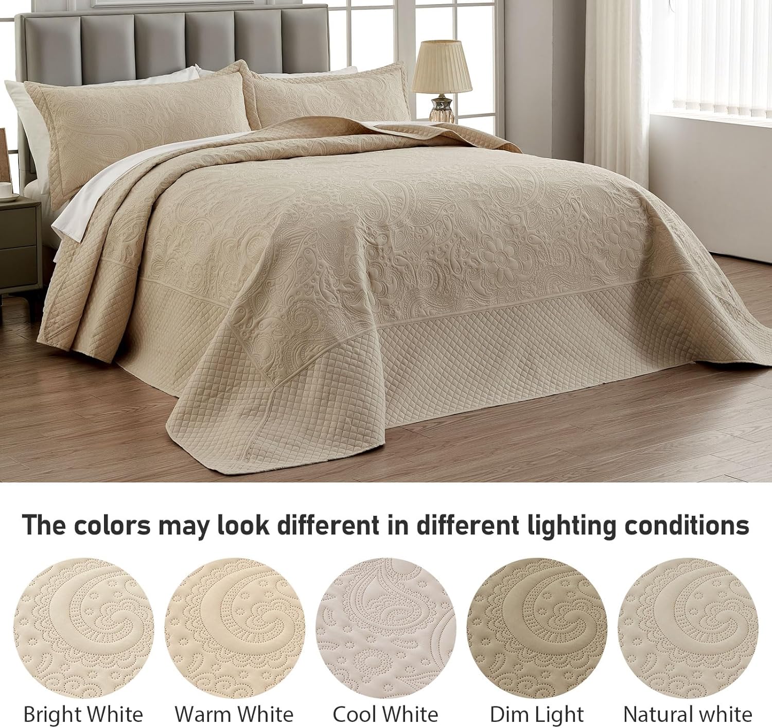 Qucover Oversized Cal King Quilt Set with Shams