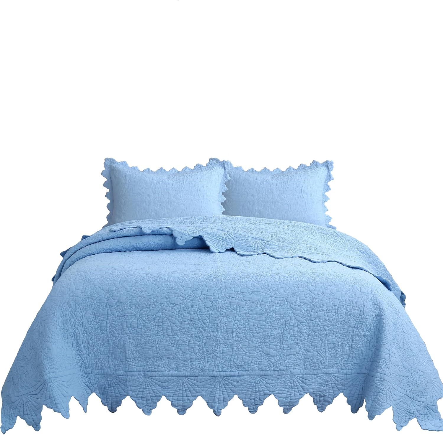 3-Pieces Embroidered Cotton Quilt Set with Decorative Border