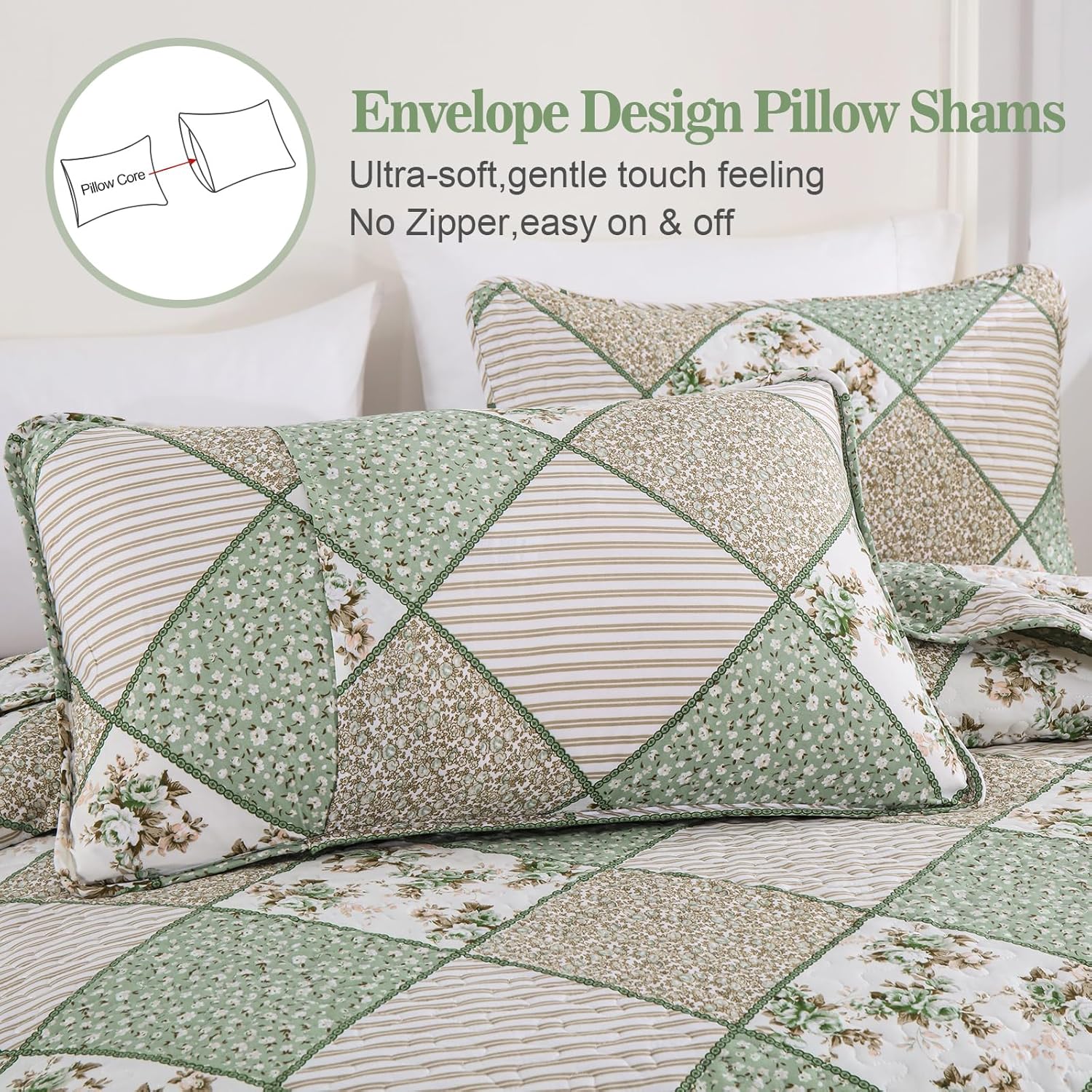 Menghomeus Sage Green Queen Quilt Set
