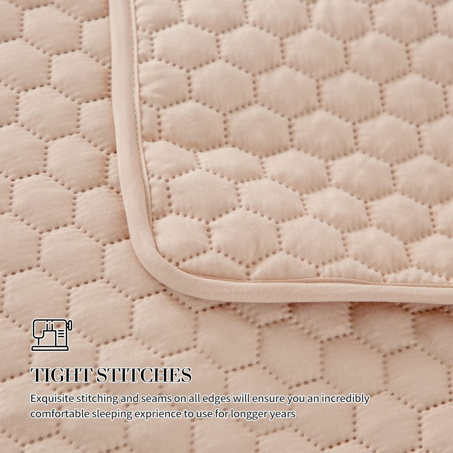 HENGWEI Queen Quilt Set with Champagne Gold Design