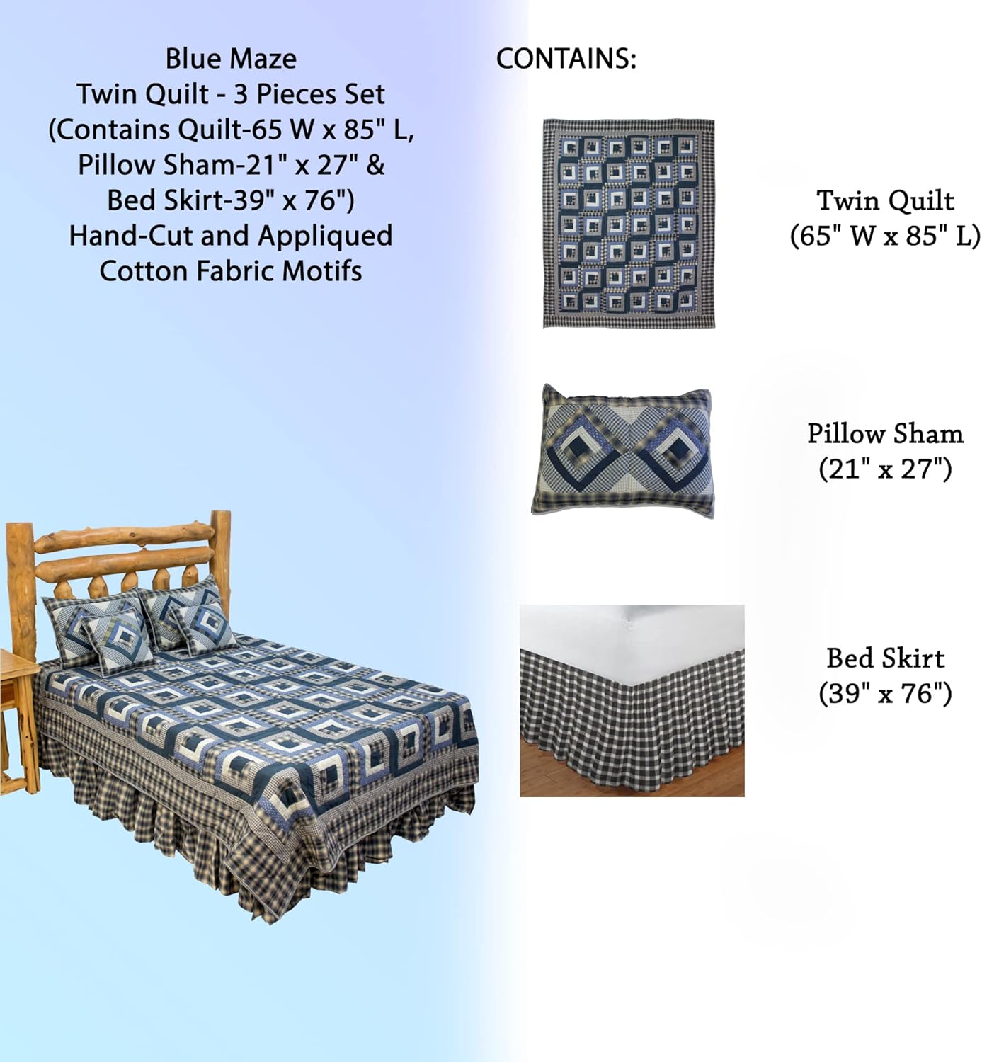 Patch Magic Blue Maze Twin Quilt Set