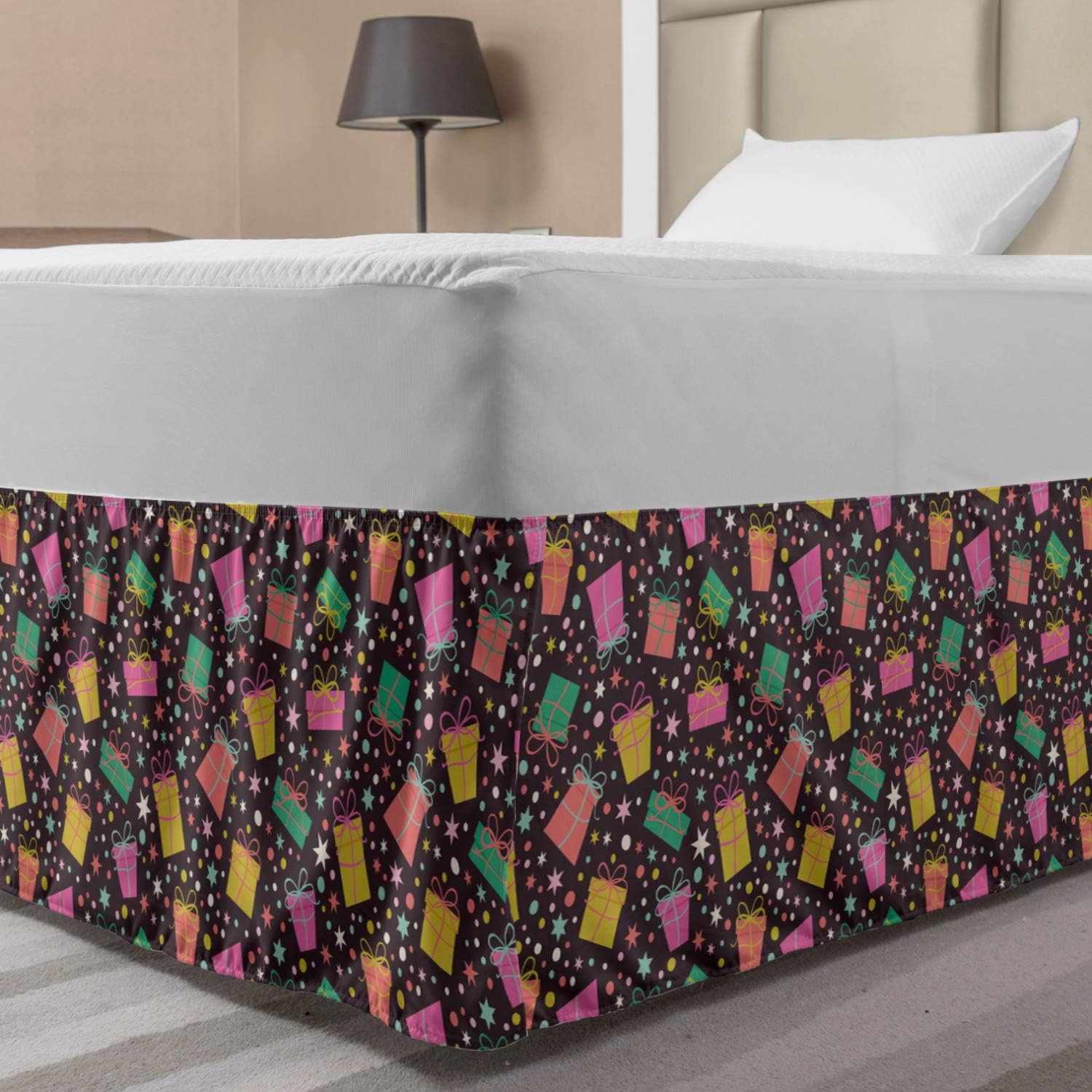 Lunarable Celebration Elastic Bed Skirt with Stars Circles