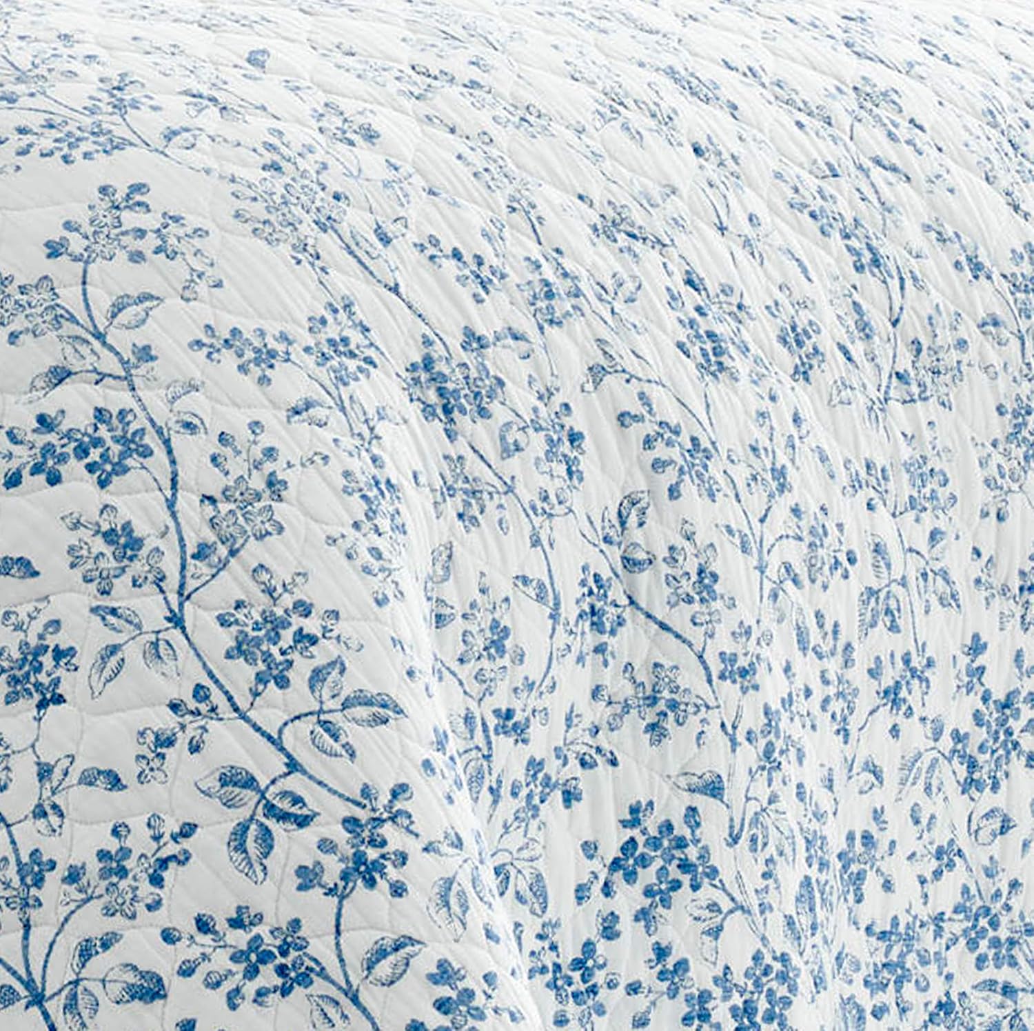 Laura Ashley Twin Quilt Set - Flora Blue Reversible Cotton Bedding