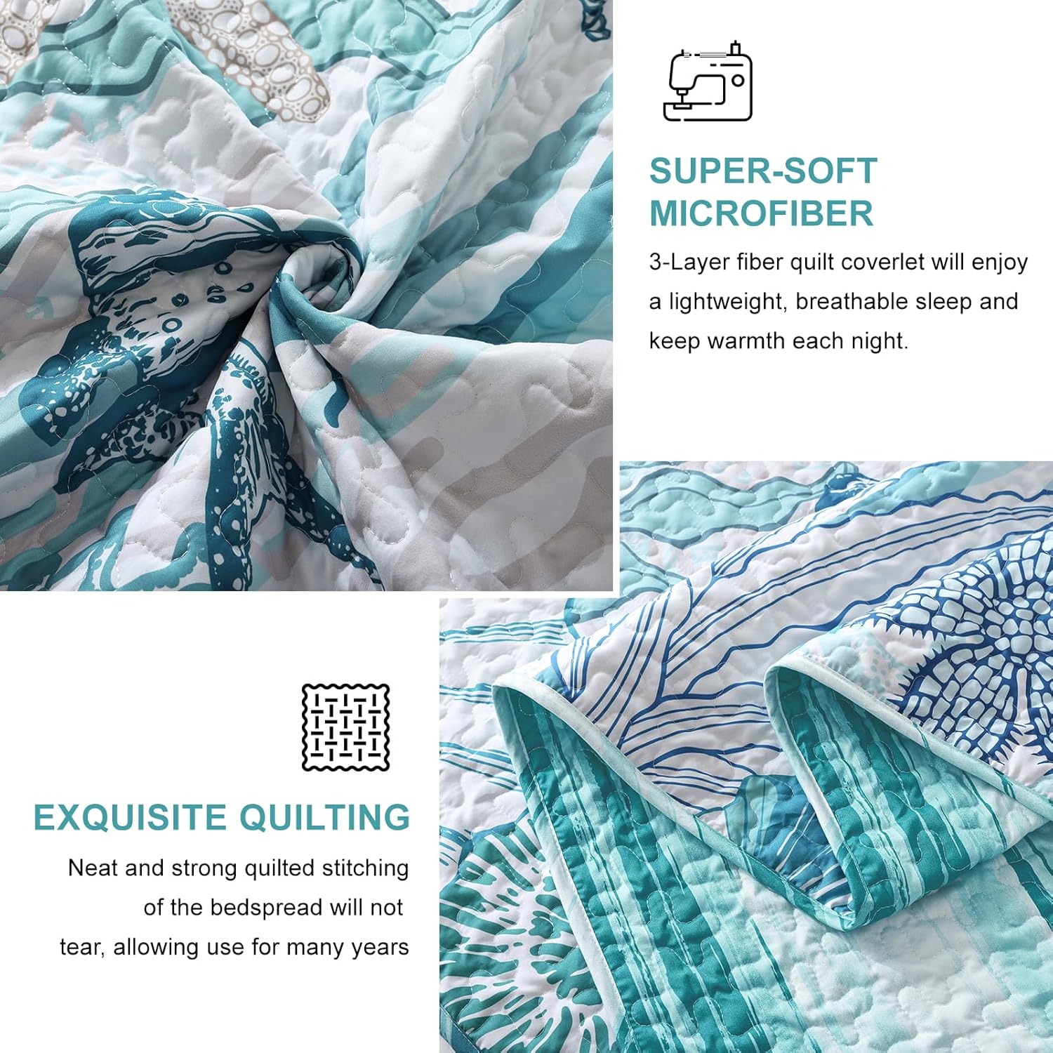 Coastal Quilts King Size 3 Piece Bedding Set