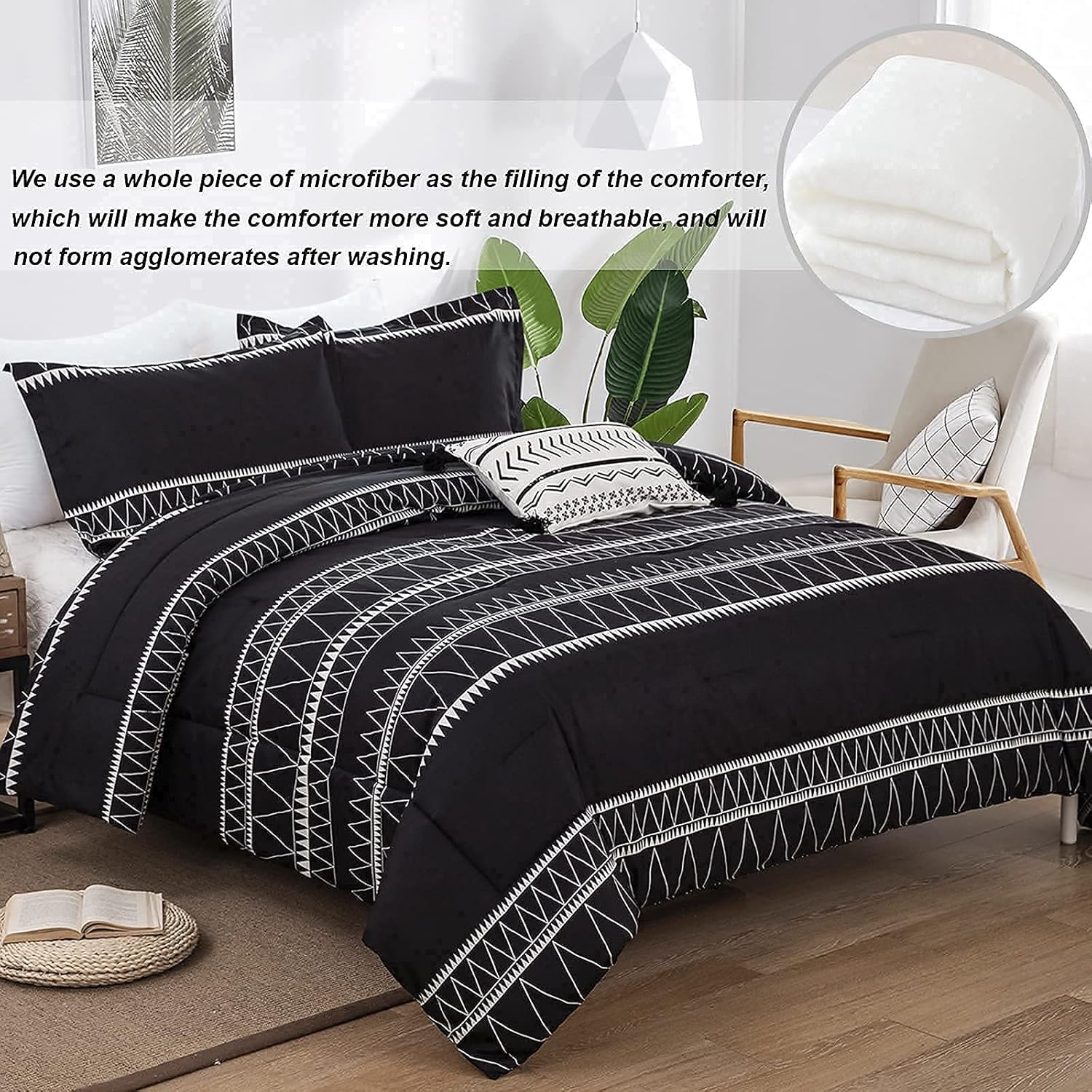 WONGS BEDDING Black Comforter Set Full 3 Pieces