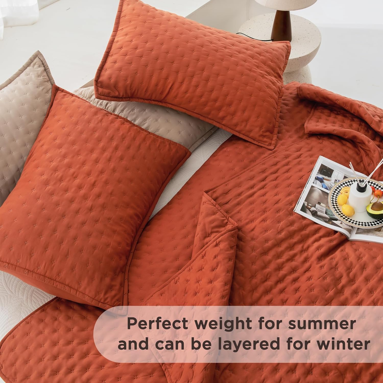 Andency California King Quilt Set 3 Piece Burnt Orange Bedding