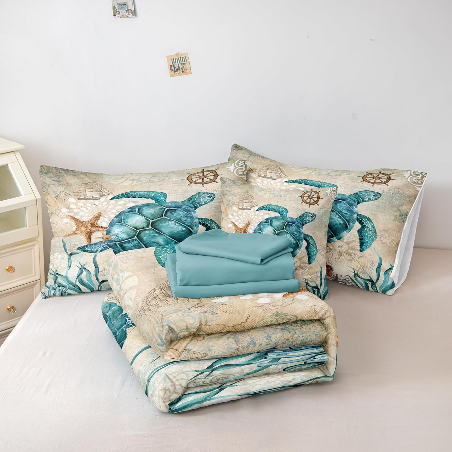 Merryword 8-Piece Ocean Turtle Bed In A Bag