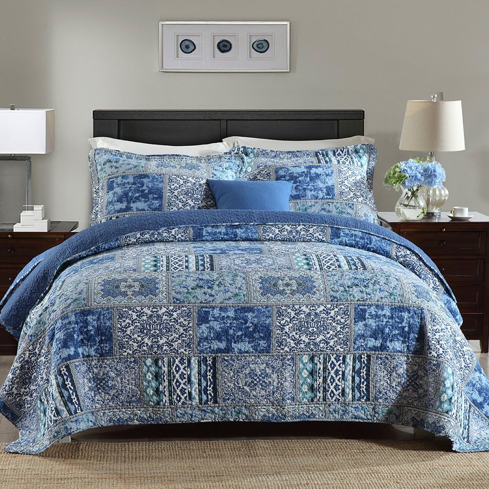 NEWLAKE Reversible Patchwork Bedspread Quilt Set King Size