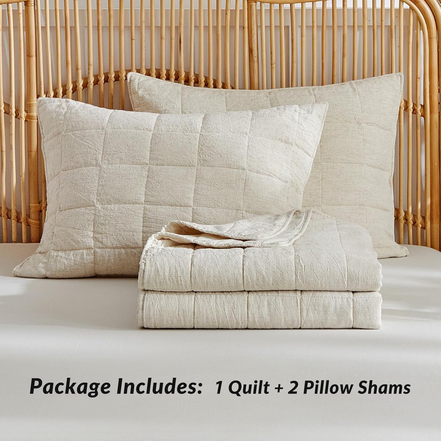 WARMDERN Linen Cotton Quilt Set King Size