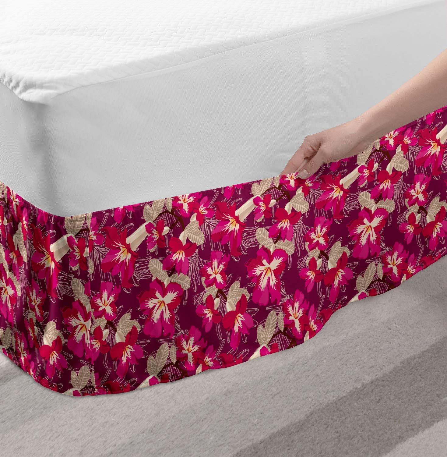 Lunarable Floral Bedskirt - TwinTwin XL Magenta and Tan 1