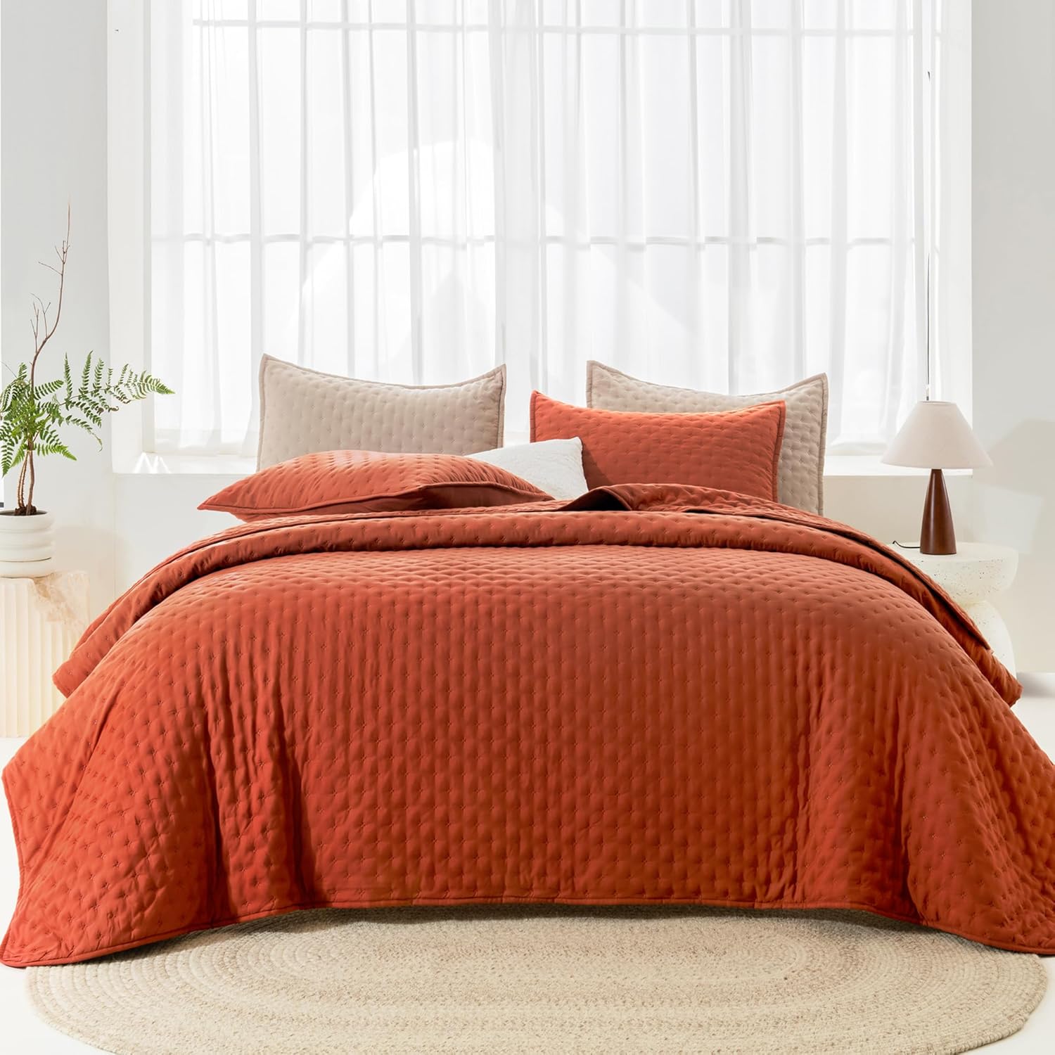Andency California King Quilt Set 3 Piece Burnt Orange Bedding