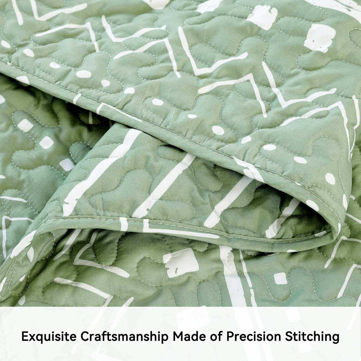 JANZAA Boho King Quilt Set 3PCS Sage Green