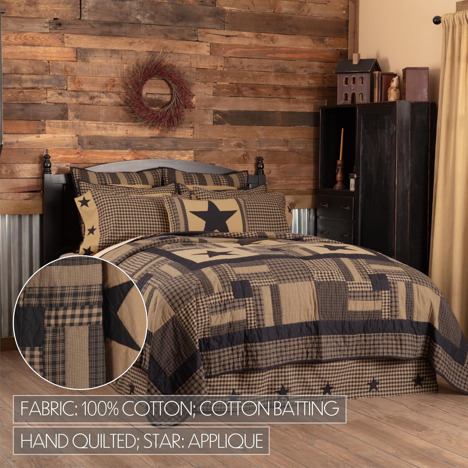 VHC Brands Black Check Star Quilt Set 5 Piece