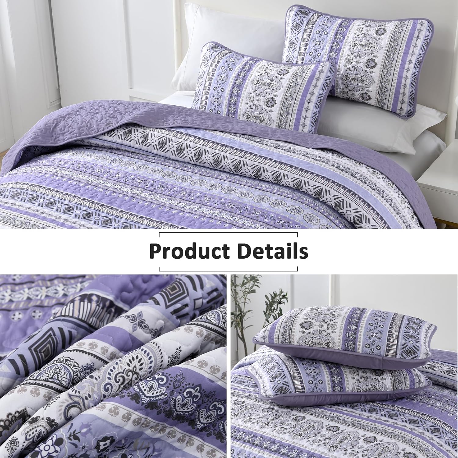 Goodidea Lilac Boho Quilt Set King Size 3 Piece