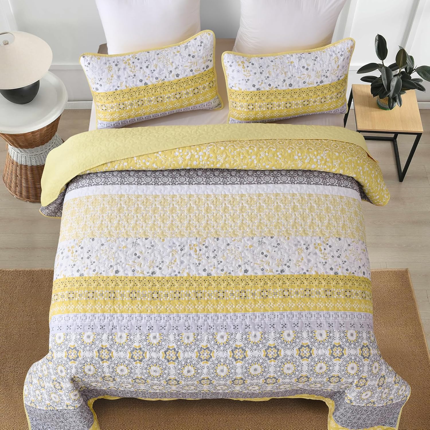 WONGS BEDDING Boho Yellow Quilt Set California King 1