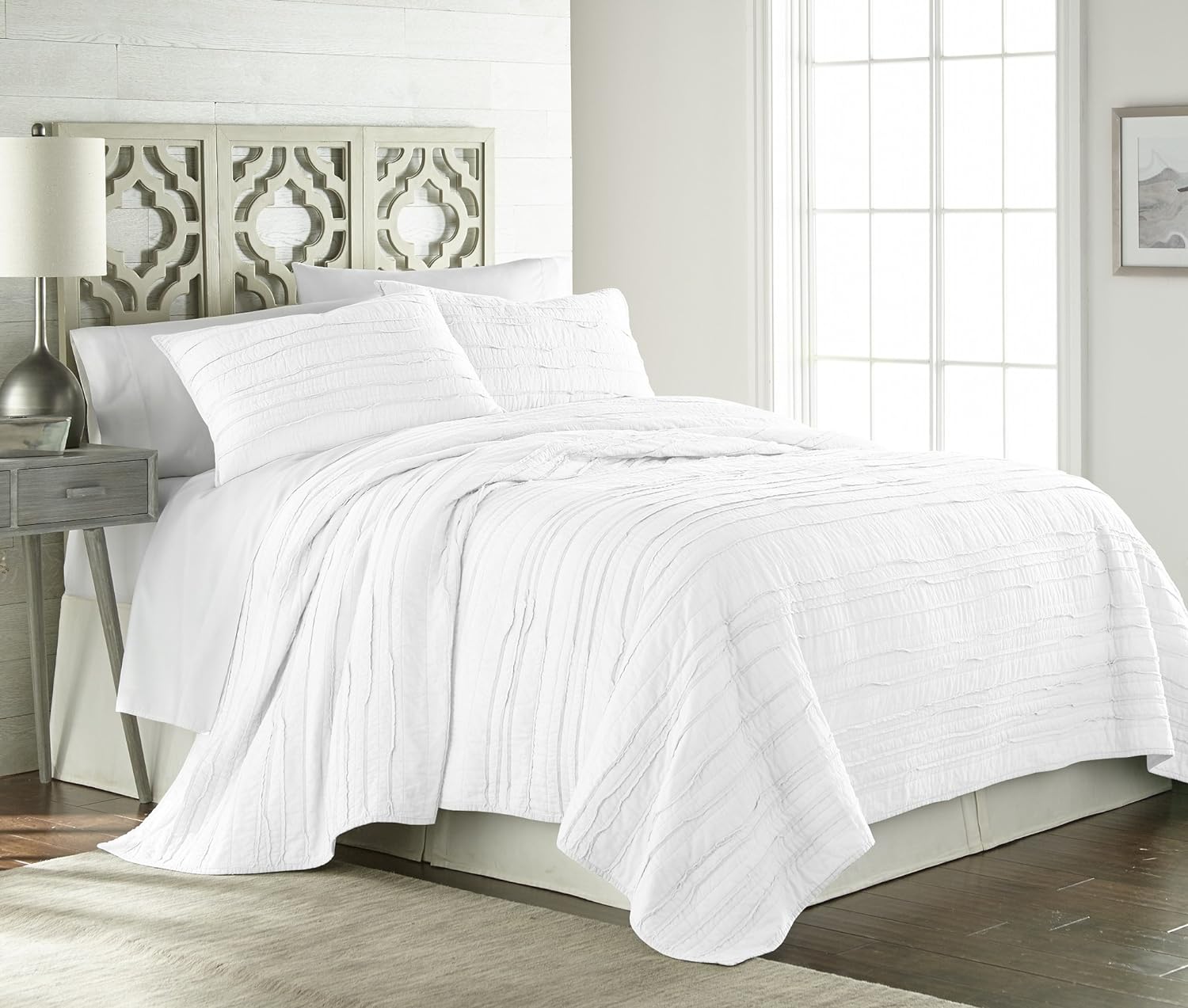 Chezmoi Katy 3-Piece Cotton Quilt Set Queen White 1