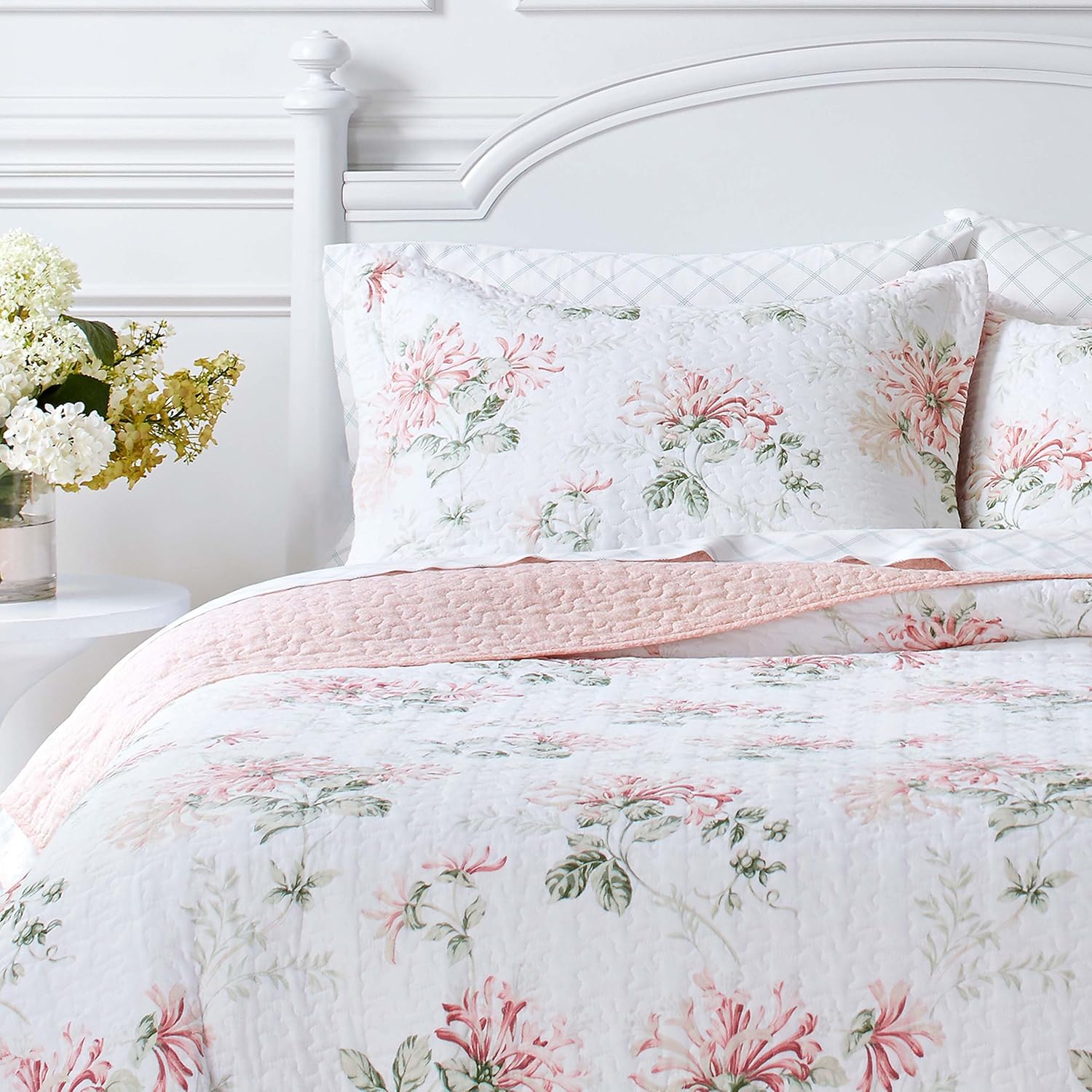 Laura Ashley Queen Quilt Set Honeysuckle Pink