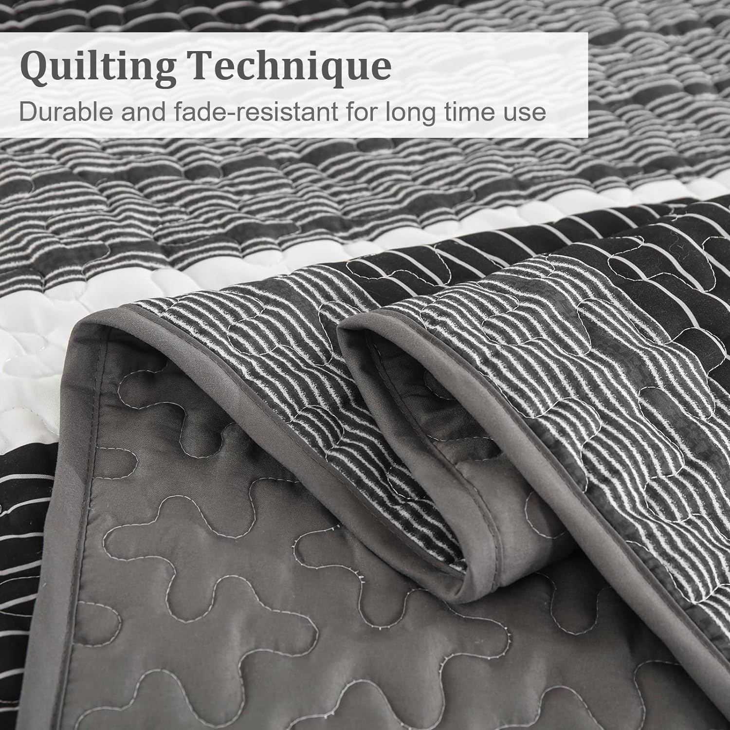 Djoymock King Size Striped Patchwork Quilt Set