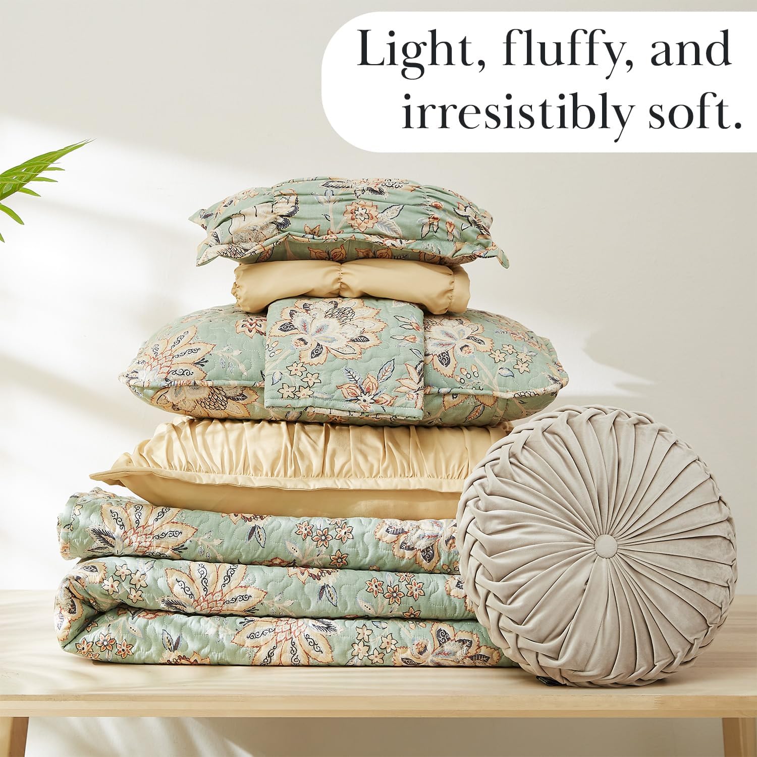 Southshore Oversized King Quilt Bedding Set 7-Pieces Sage Green