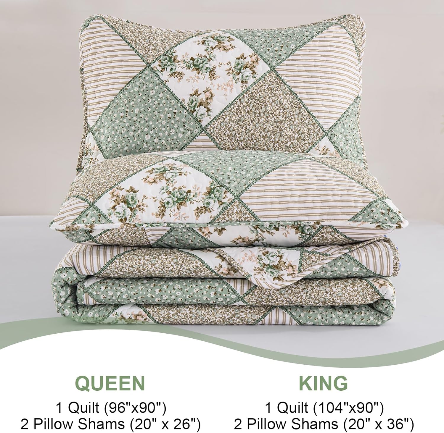 Menghomeus Sage Green Queen Quilt Set