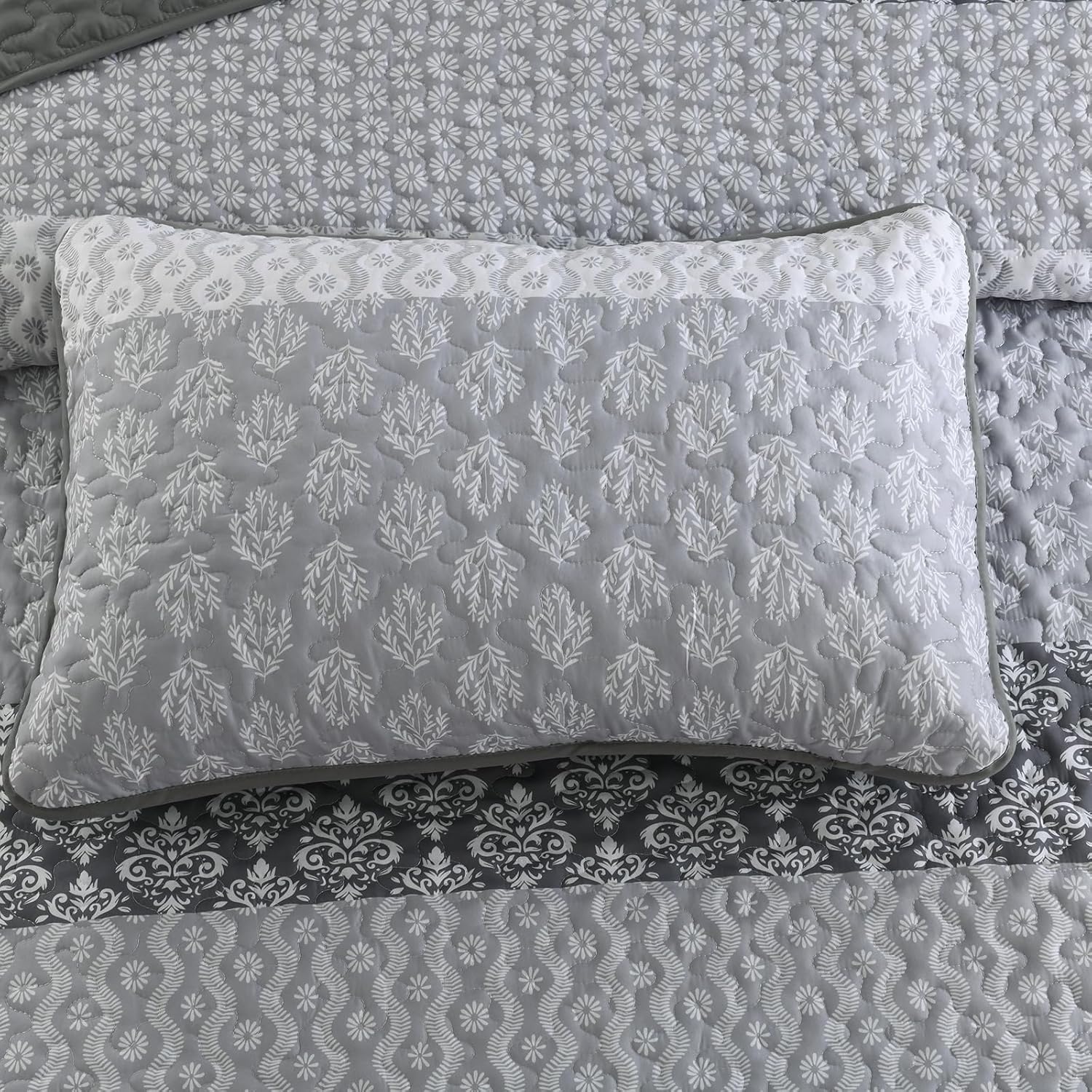 Cottolester Boho Queen Size Gray Striped Coverlet Set 3 Piece