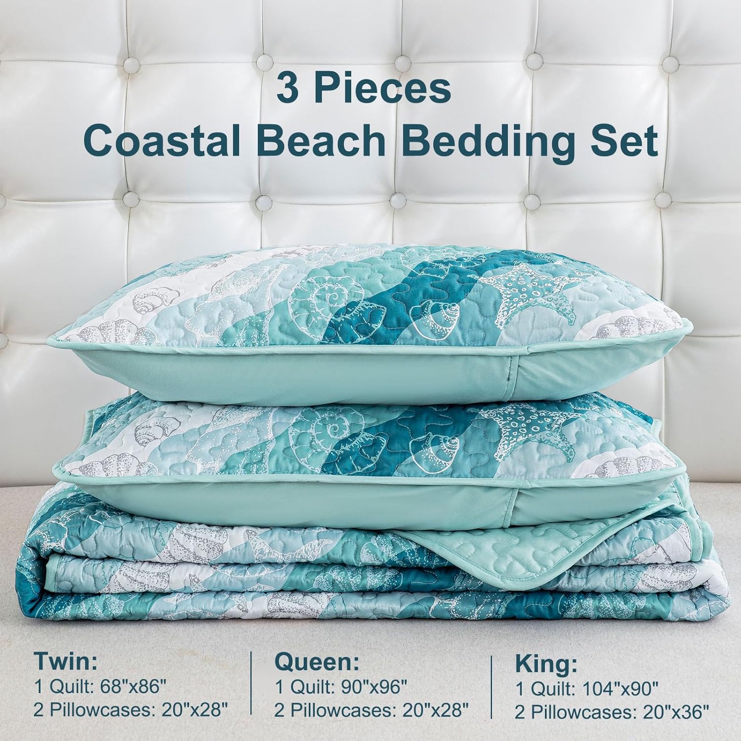 Dinjoy Coastal Blue Green King Size Quilt Set