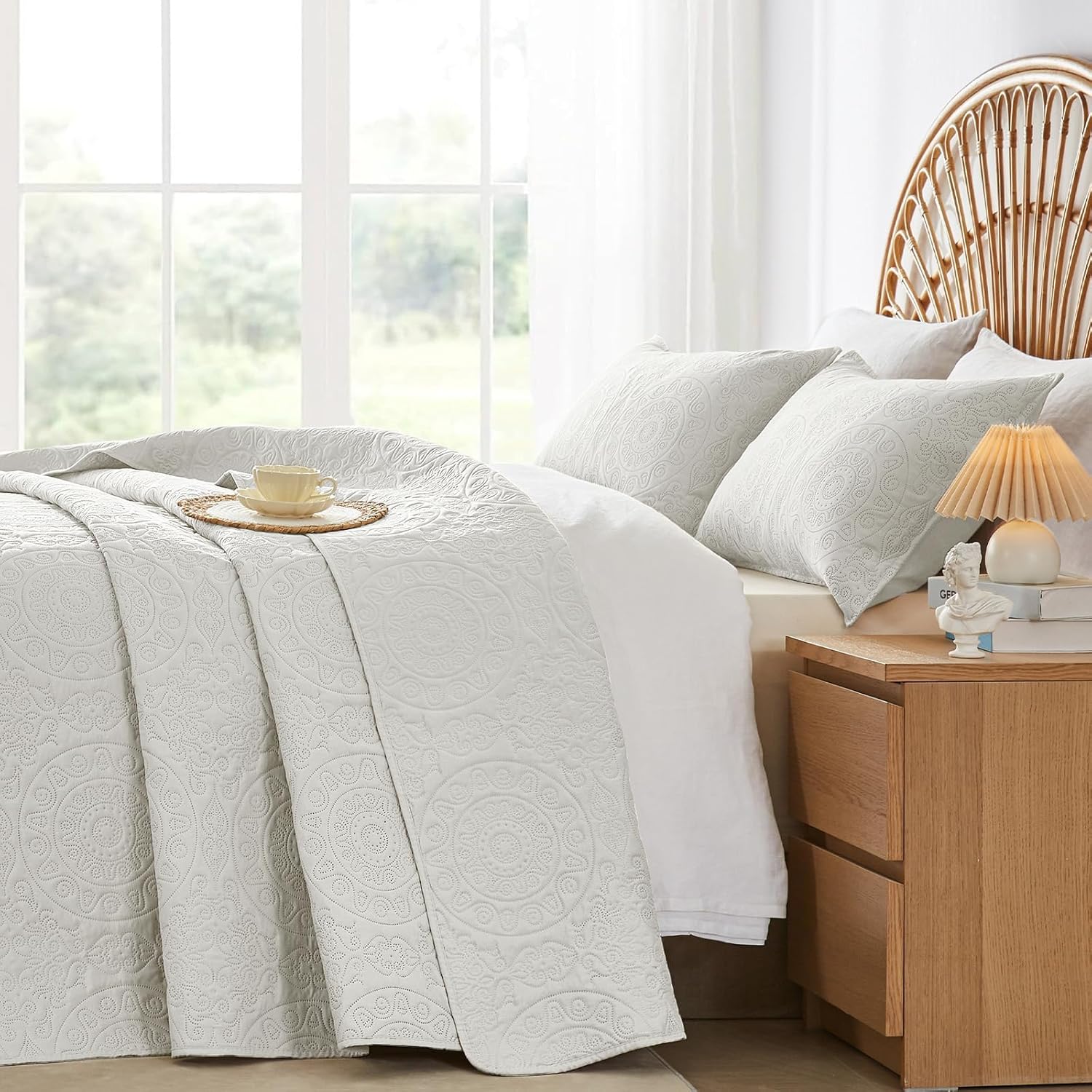 WURUIBO Cream White Quilt Set Queen Size 1