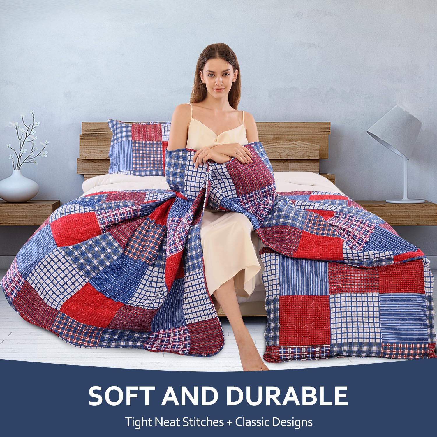 Jessy Home Plaid Quilt Set King Size Bedspread Coverlet
