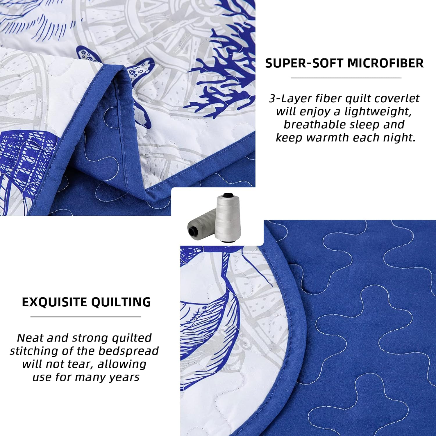 DJY Nautical Beach Quilt Set King 3 Piece