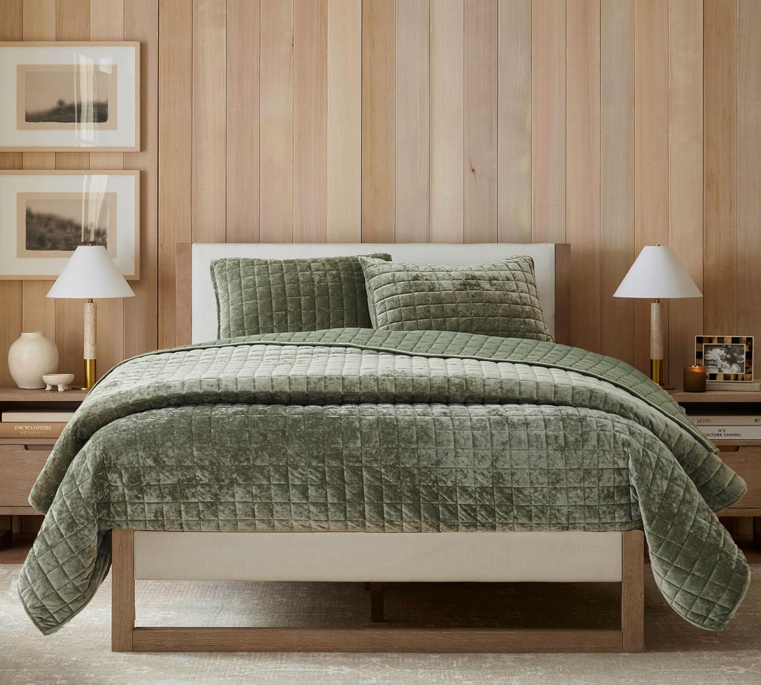 LR Rocaloca Velvet Quilt Set Army Green California King