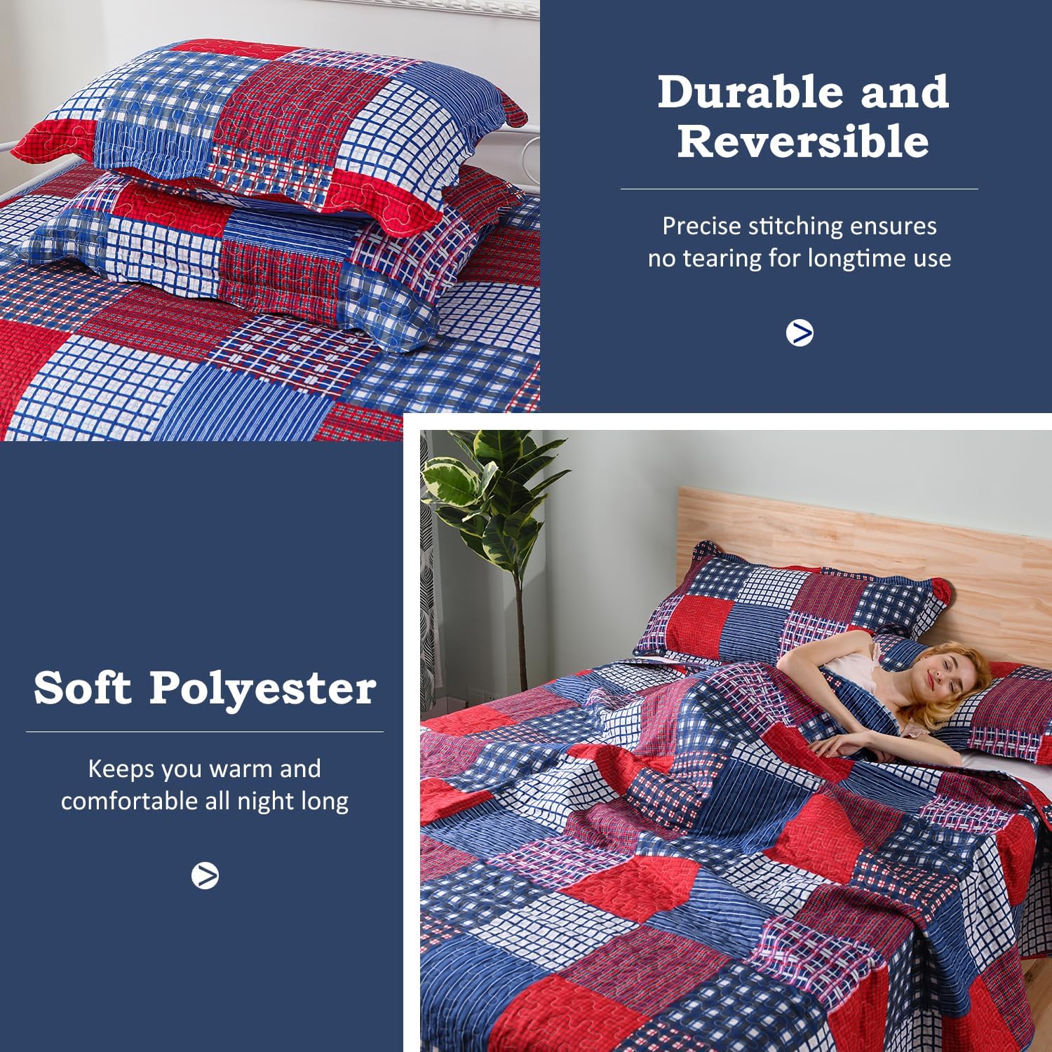 Jessy Home Plaid Quilt Set King Size Bedspread Coverlet