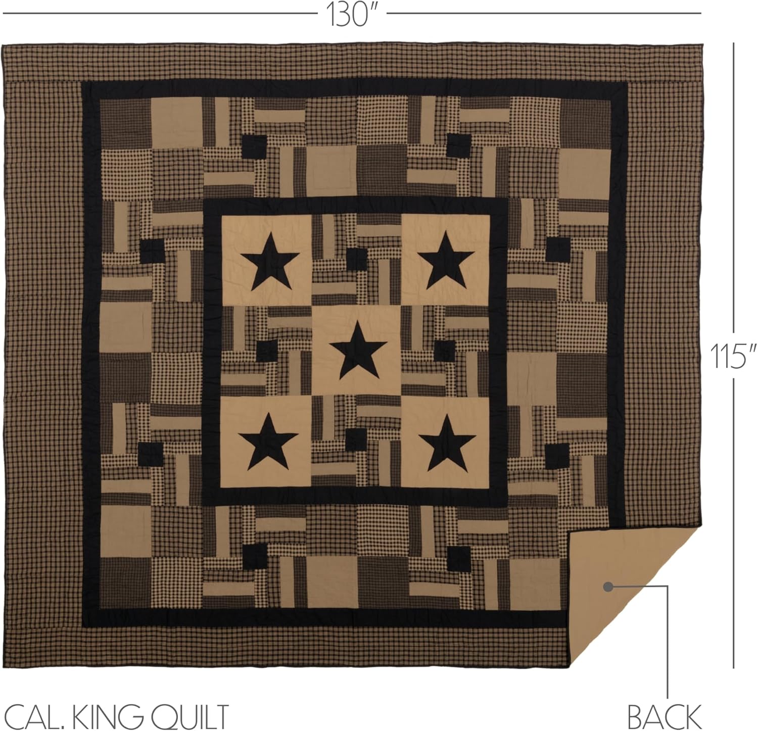 VHC Brands Black Check Star Quilt Set 5 Piece