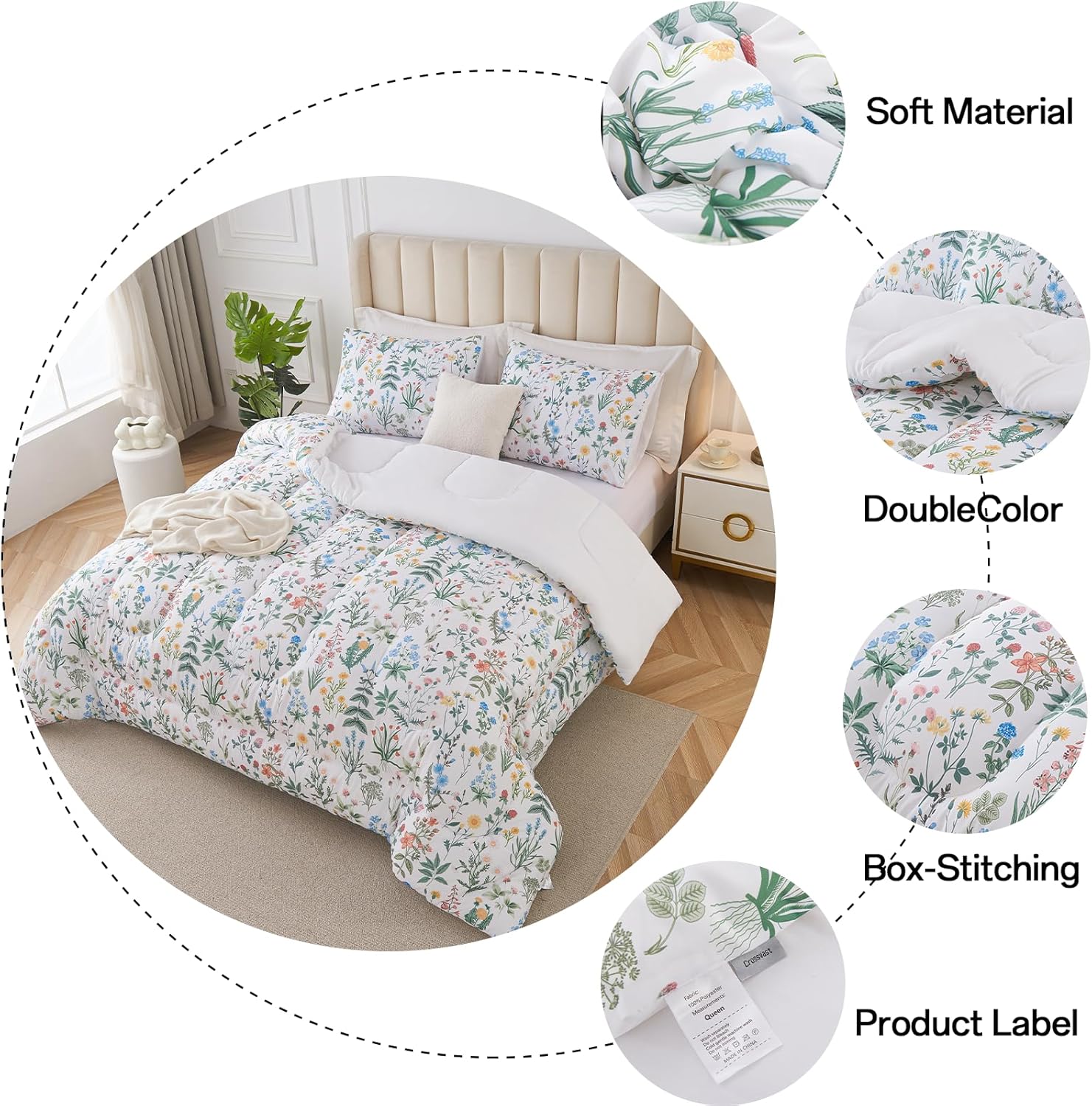 3 Piece Garden Floral Comforter Set with Pillow Cases