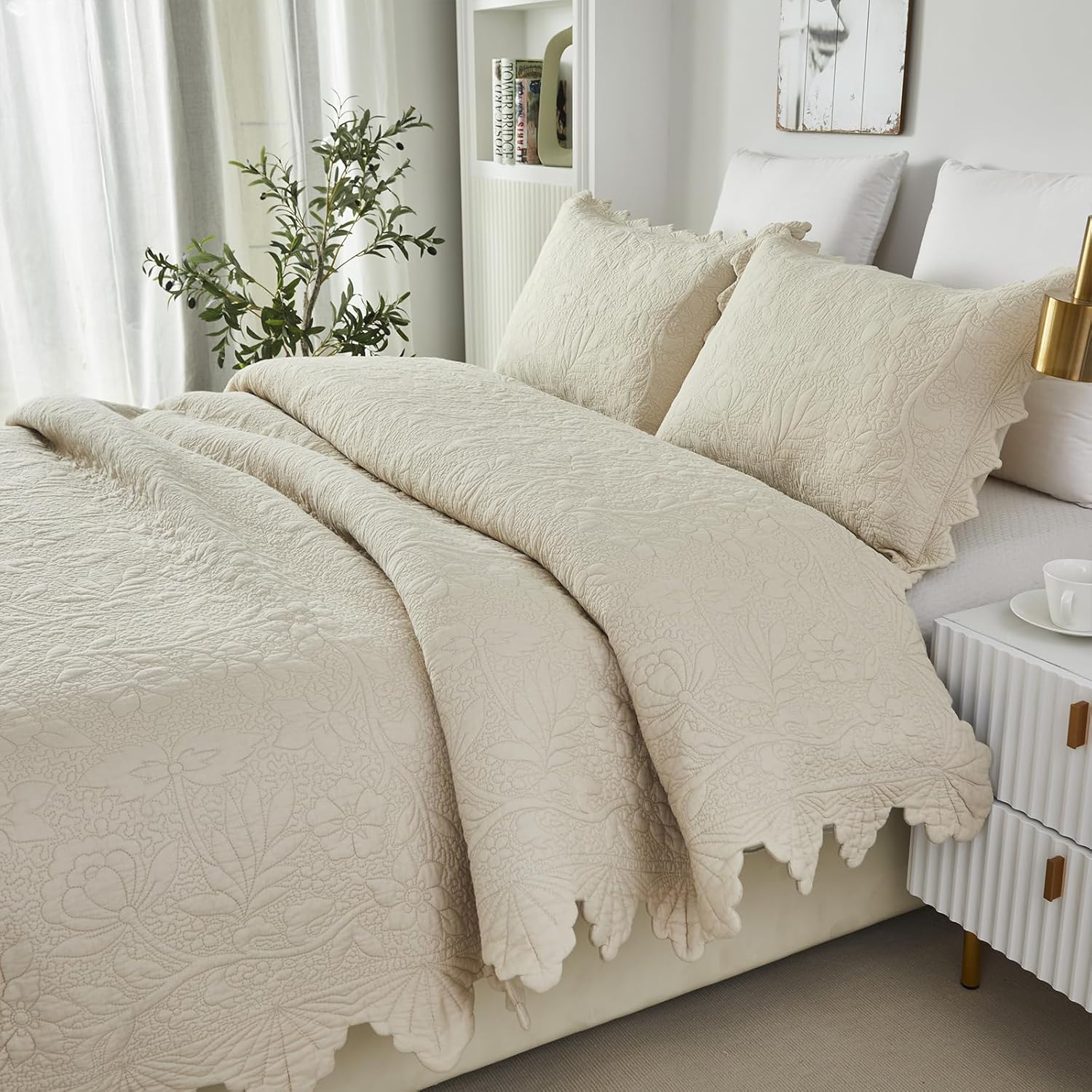 Brandream Cotton Beige Quilt Set 3-Piece