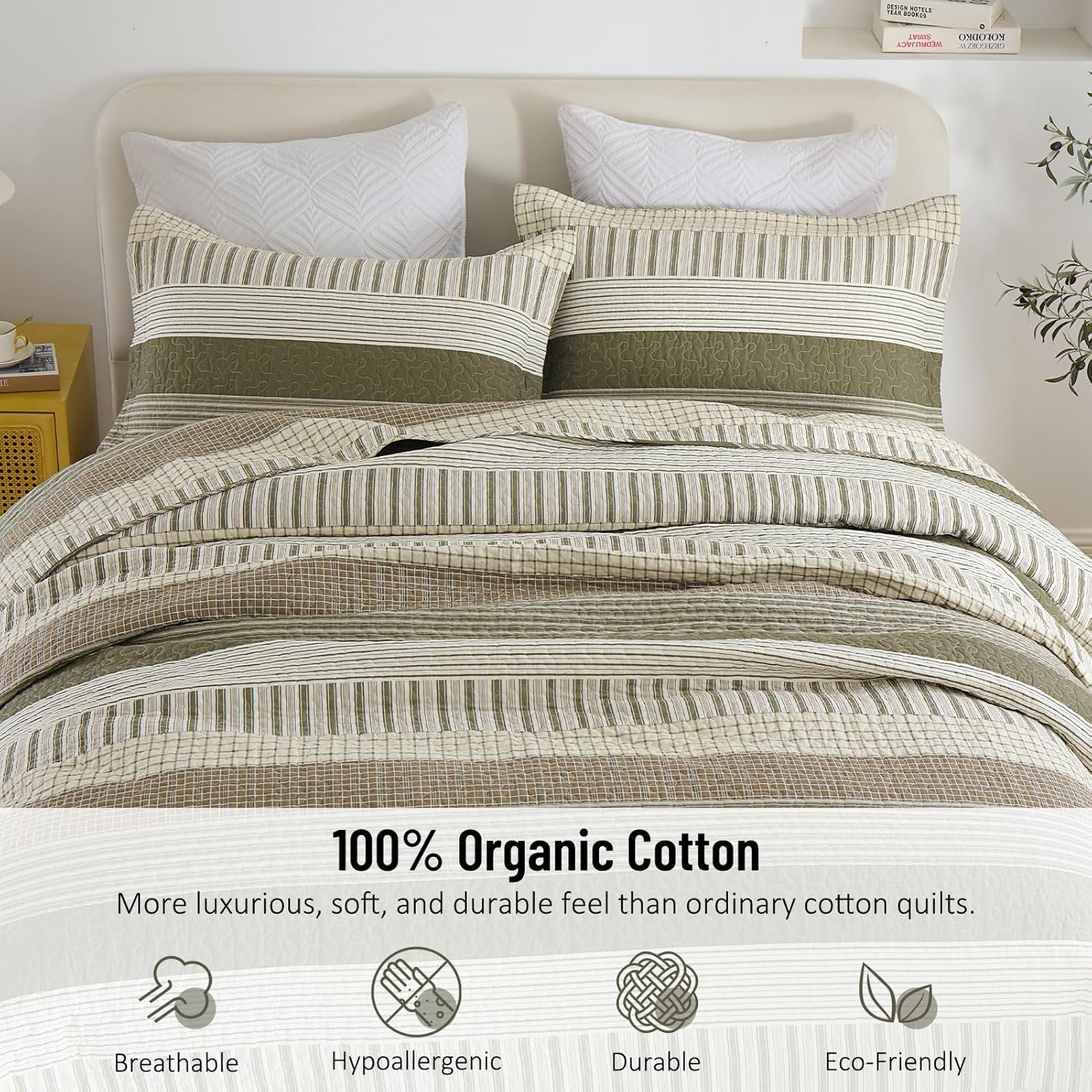 CozyQQ Striped Farmhouse King Quilt Set