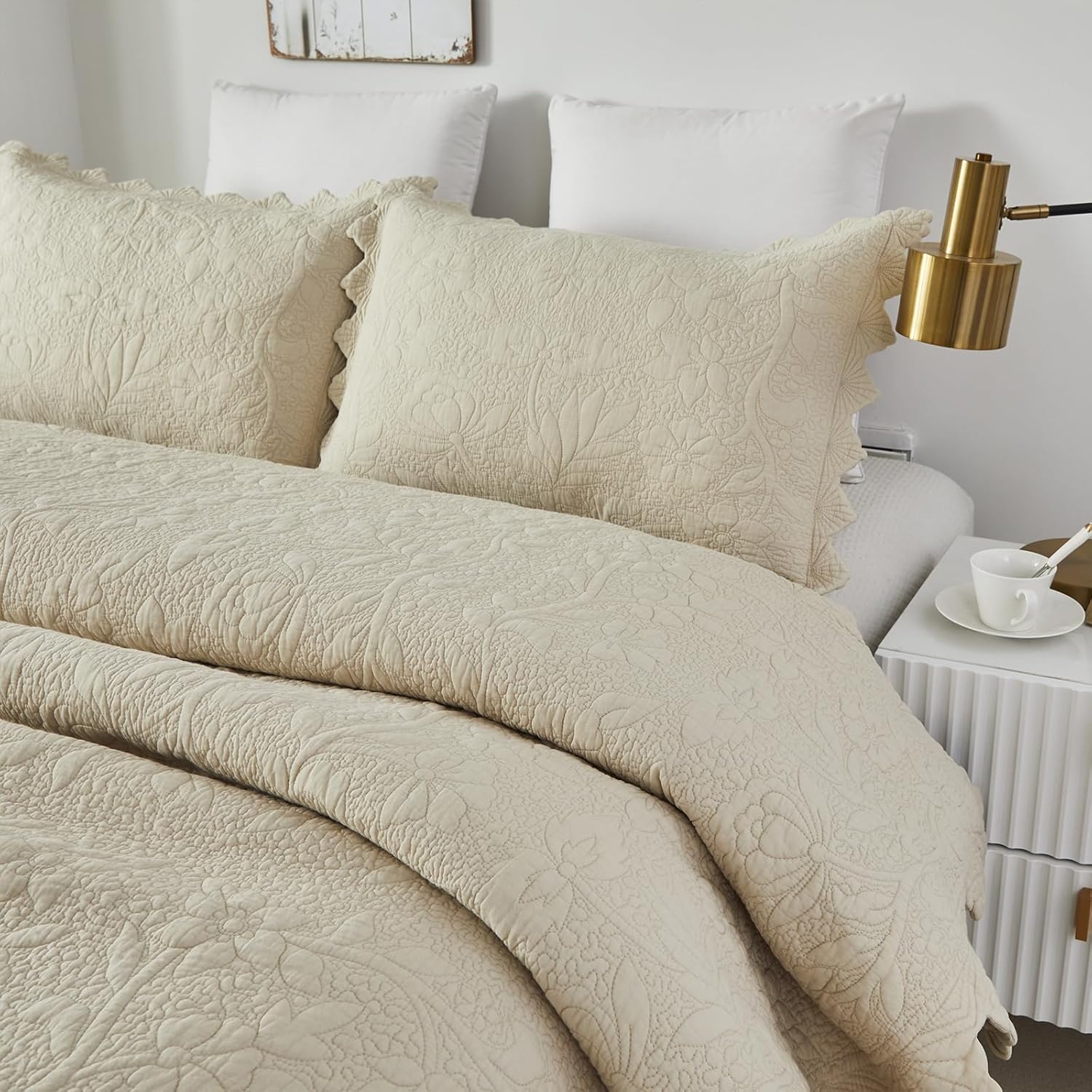 Brandream Cotton Beige Quilt Set 3-Piece