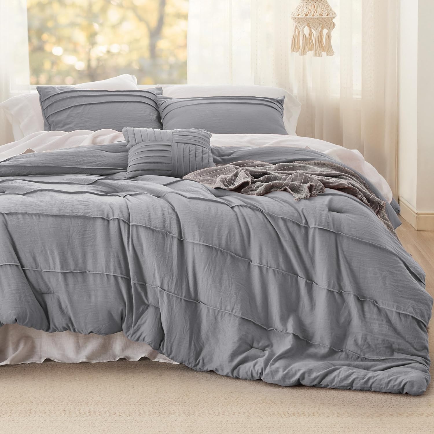 Bedsure Full Comforter Set - 4 Piece Grey Boho Bedding 1